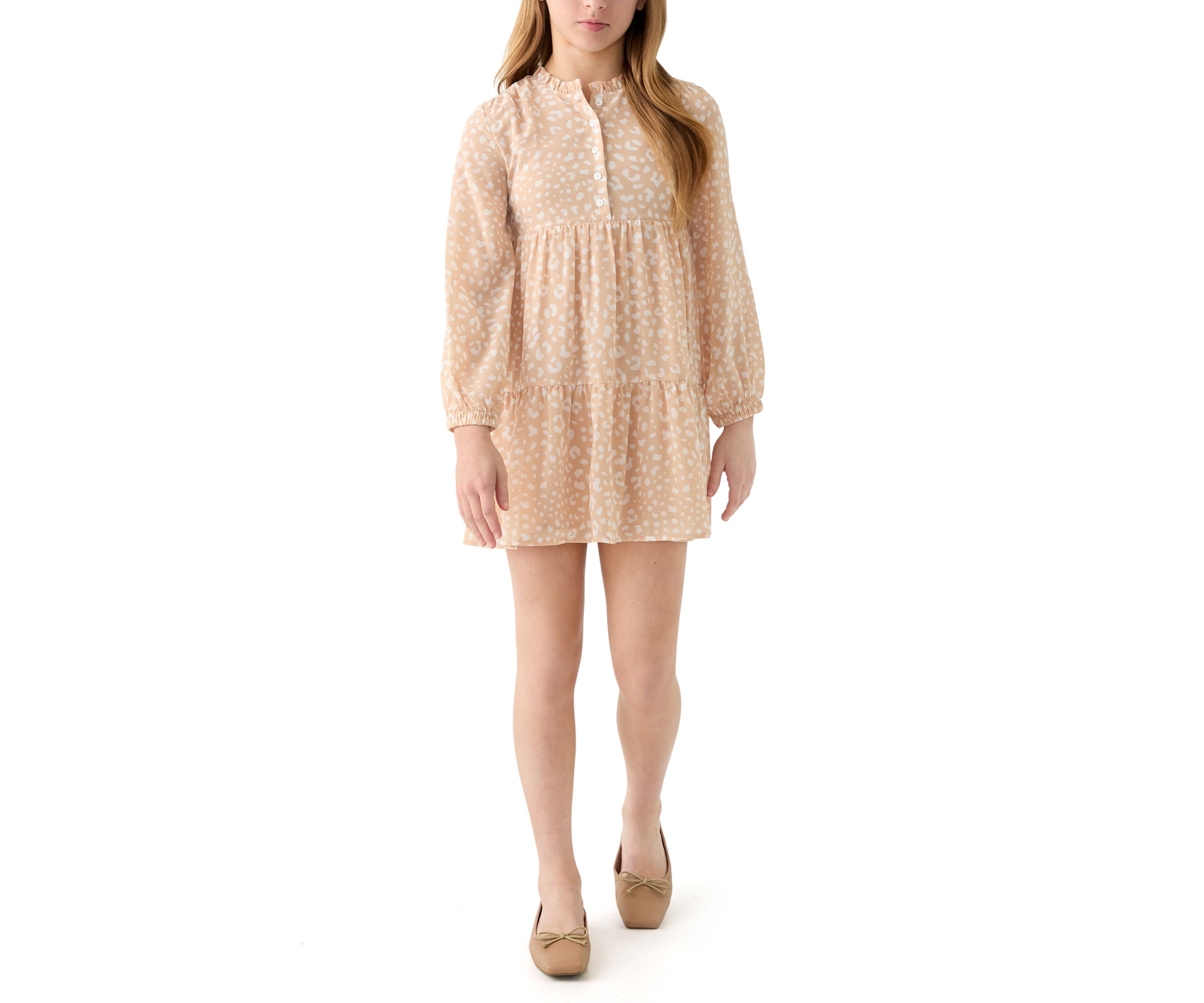 Girls 7-16 Printed Chiffon Ruffle Dress