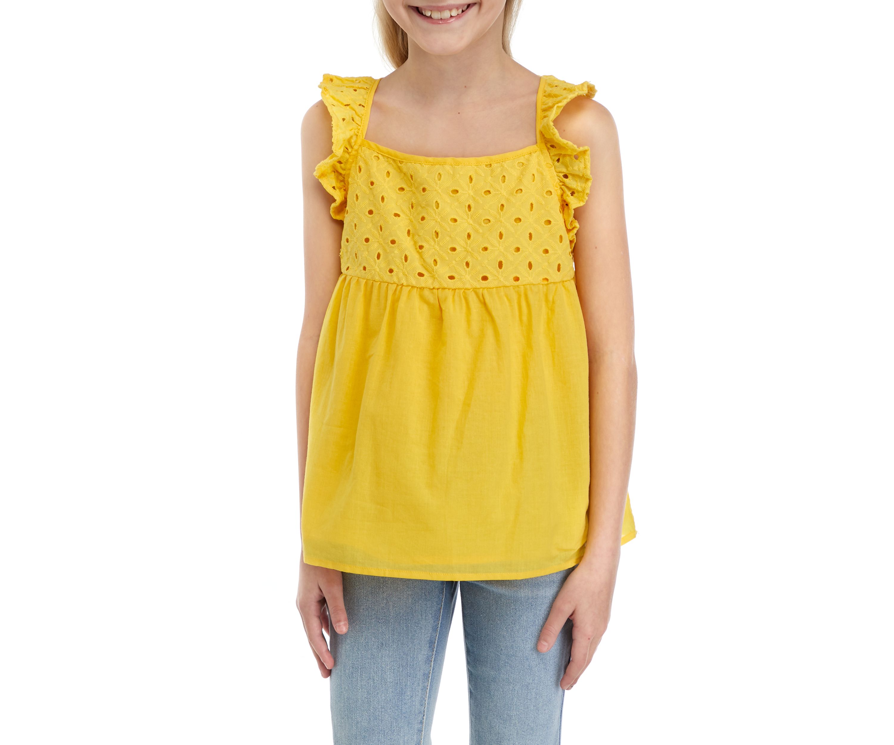Girls 7-16 Woven Eyelet Flutter Sleeve Tank Top