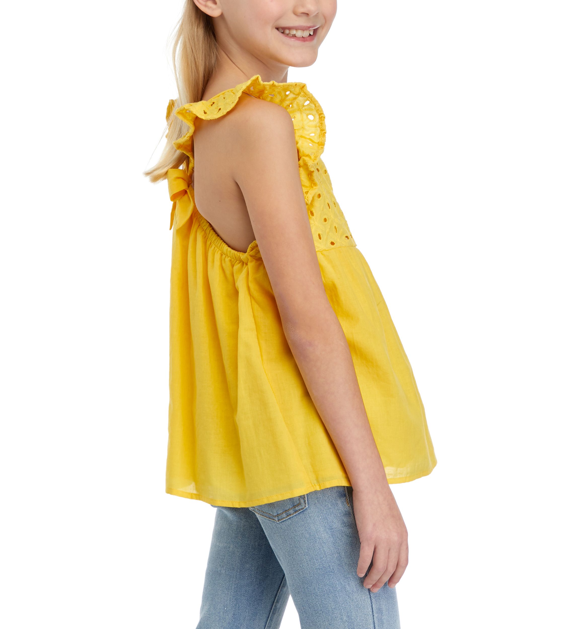 Girls 7-16 Woven Eyelet Flutter Sleeve Tank Top