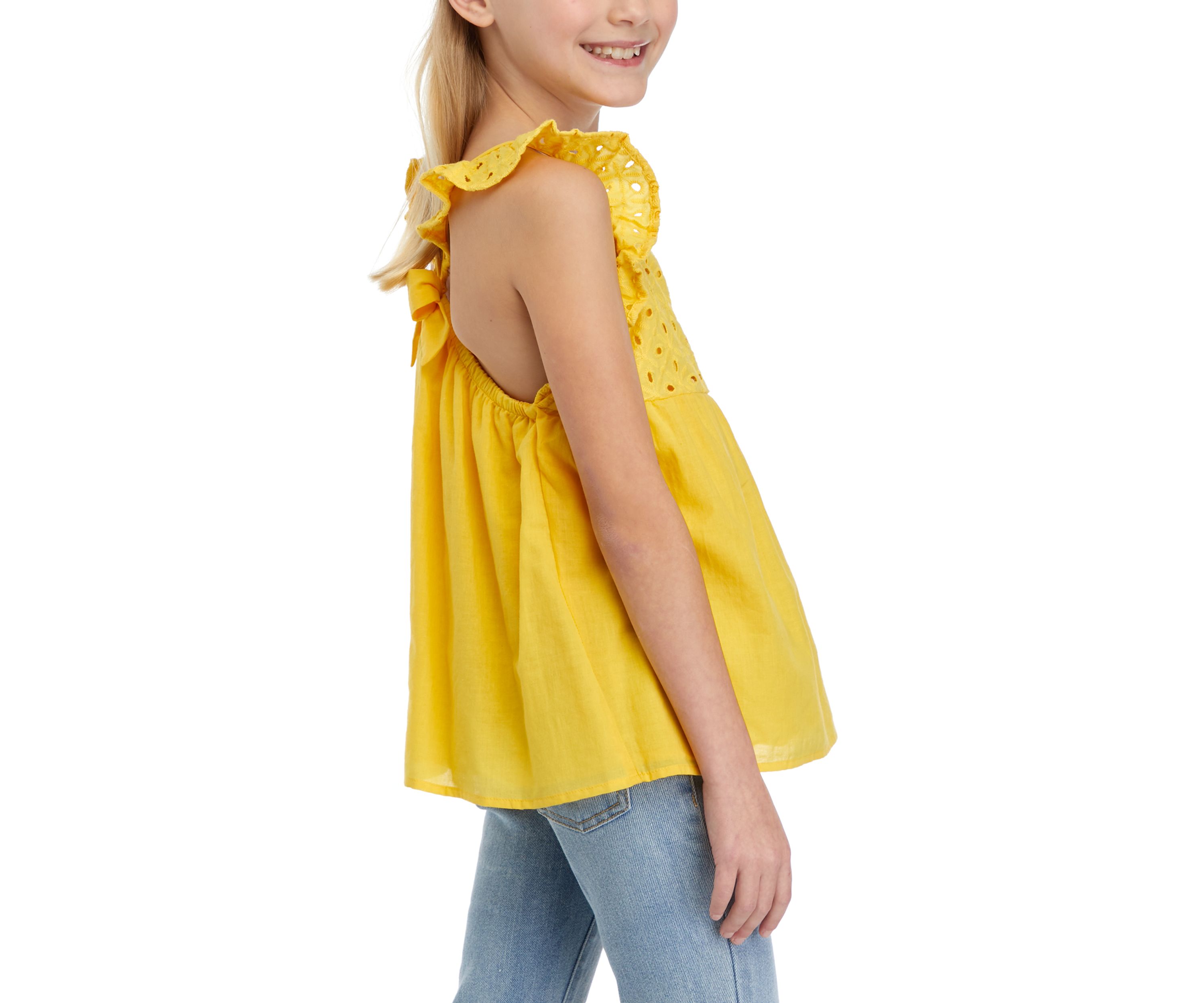 Girls 7-16 Woven Eyelet Flutter Sleeve Tank Top