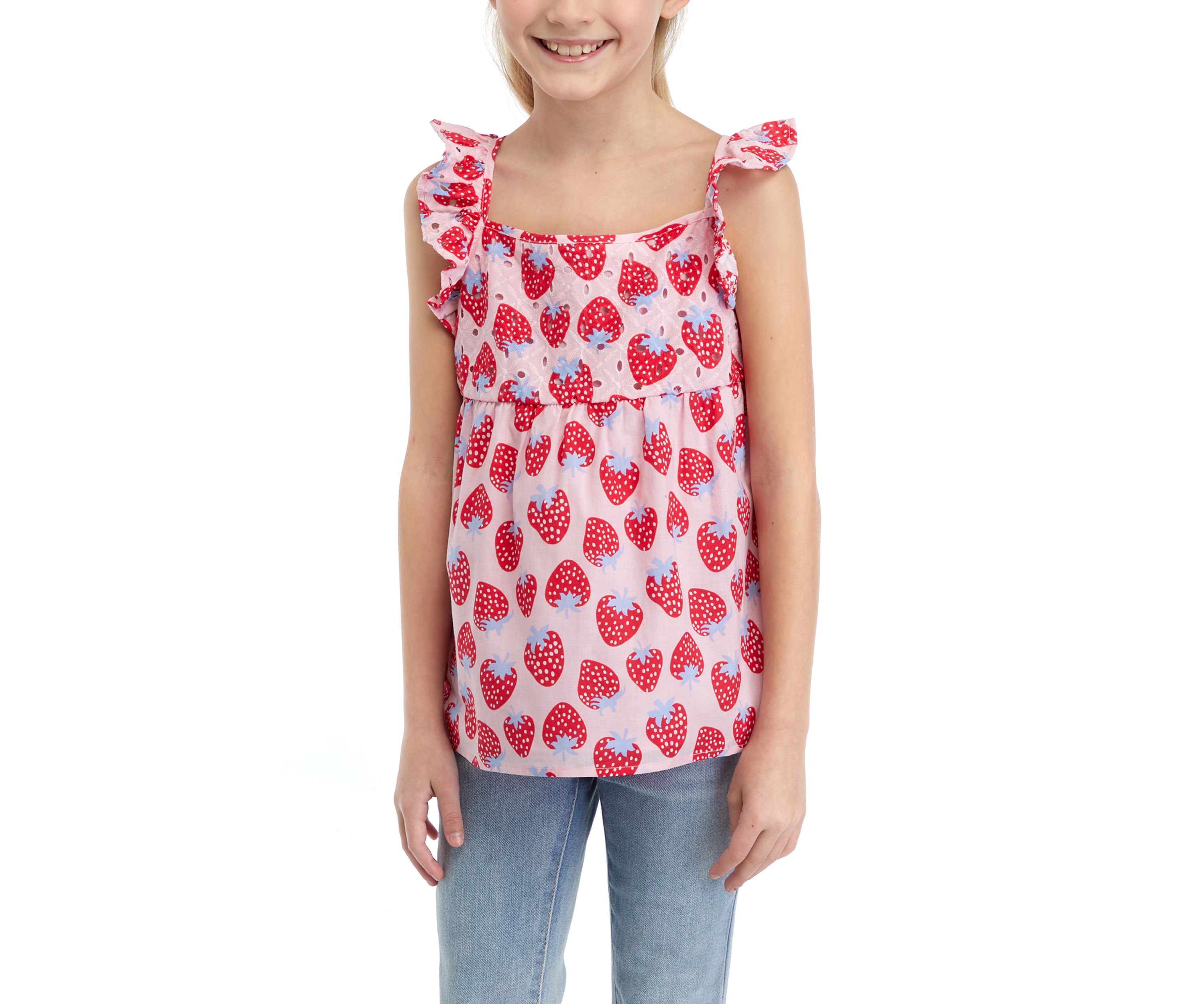 Girls 7-16 Printed Woven Flutter Sleeve Tank Top