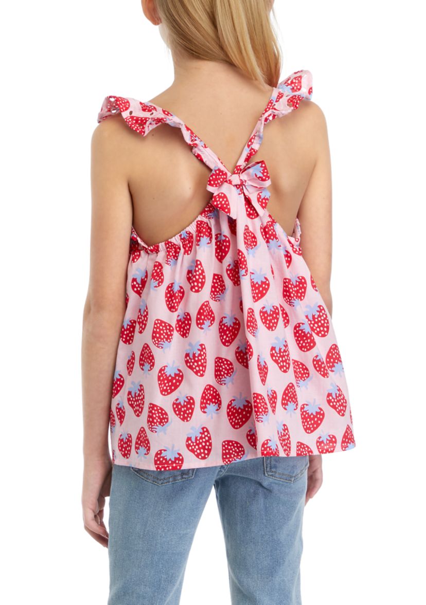 Girls 7-16 Printed Woven Flutter Sleeve Tank Top