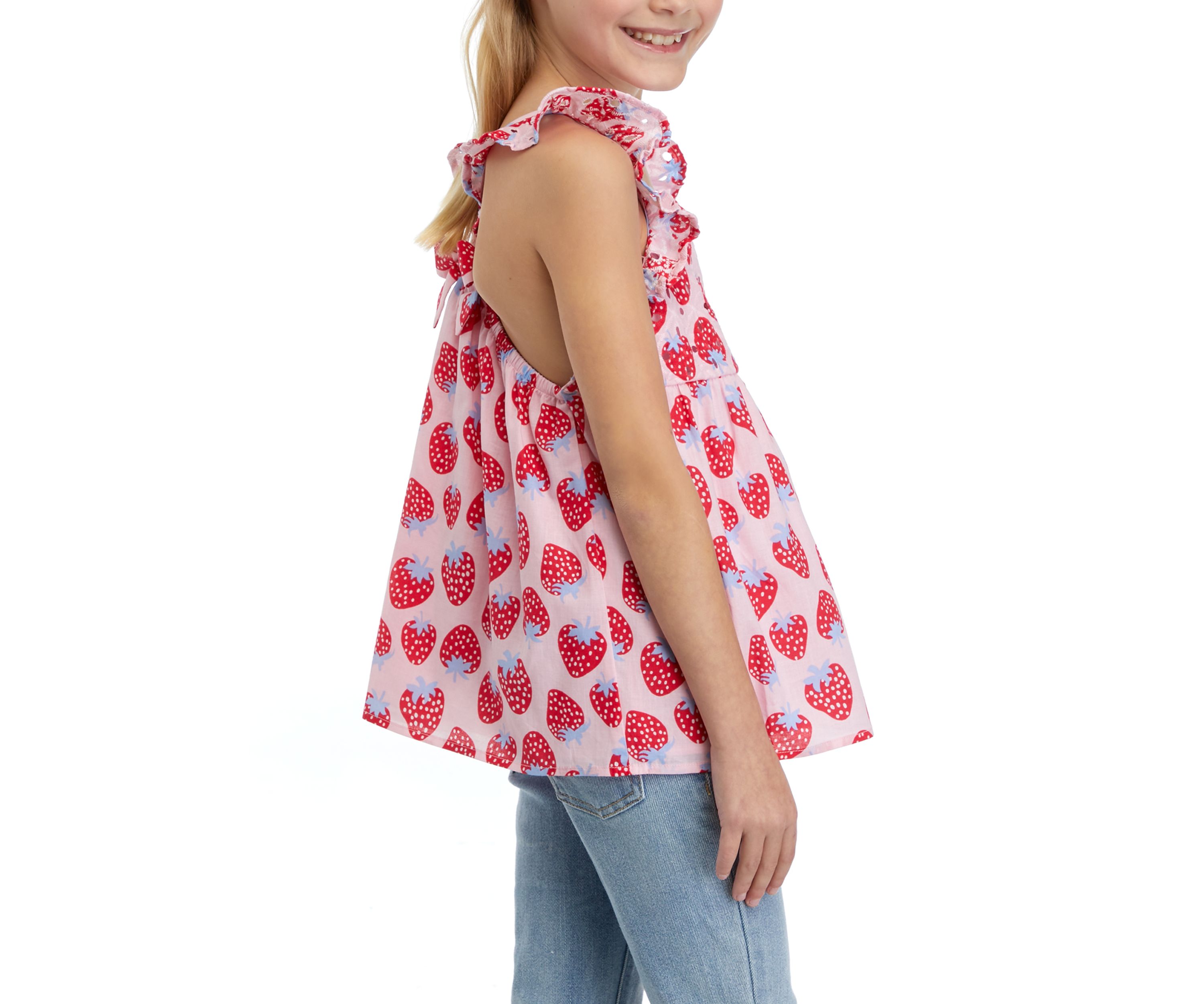 Girls 7-16 Printed Woven Flutter Sleeve Tank Top