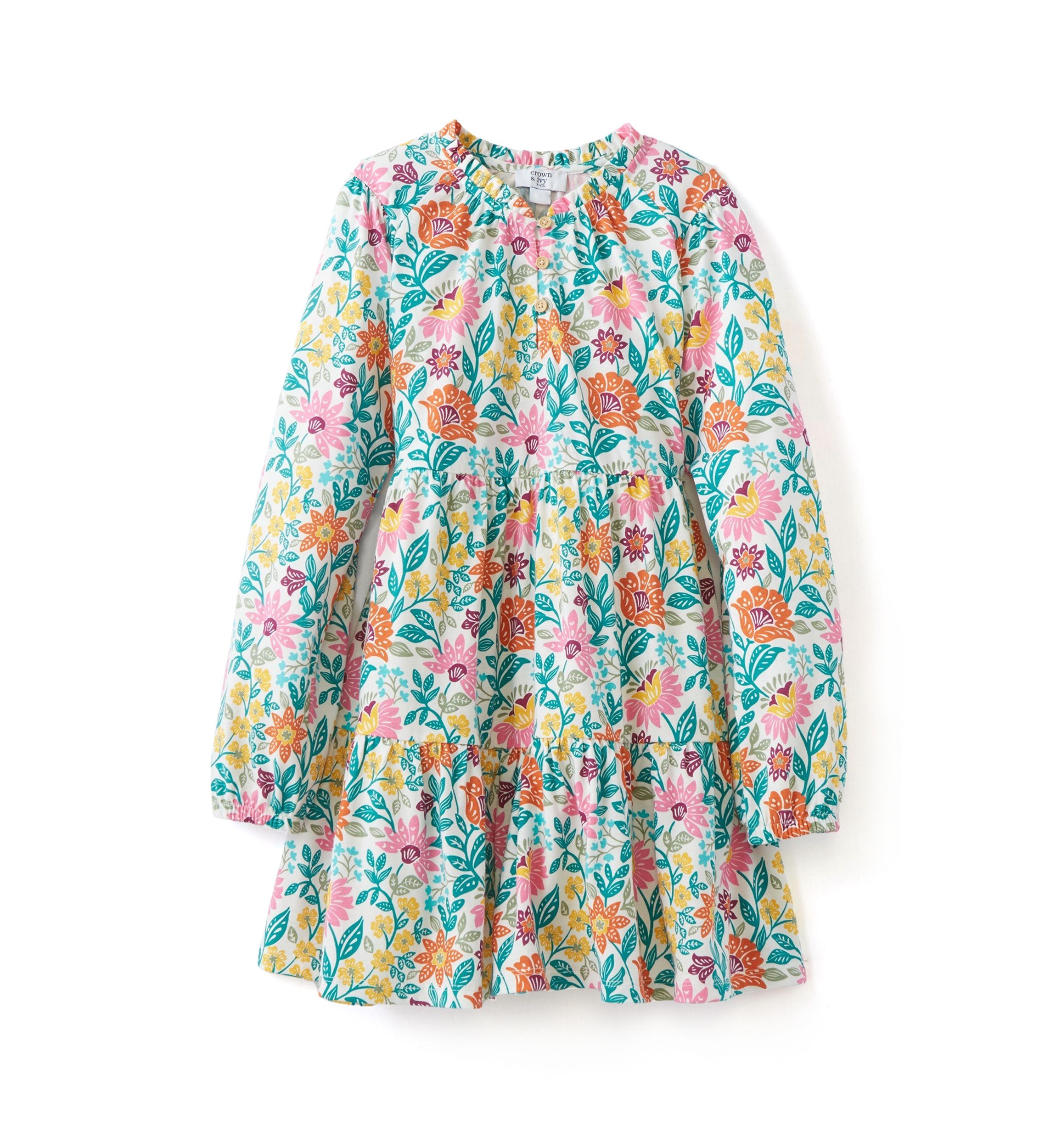 Girls 7-16 Long Sleeve Henley Knit Printed Dress