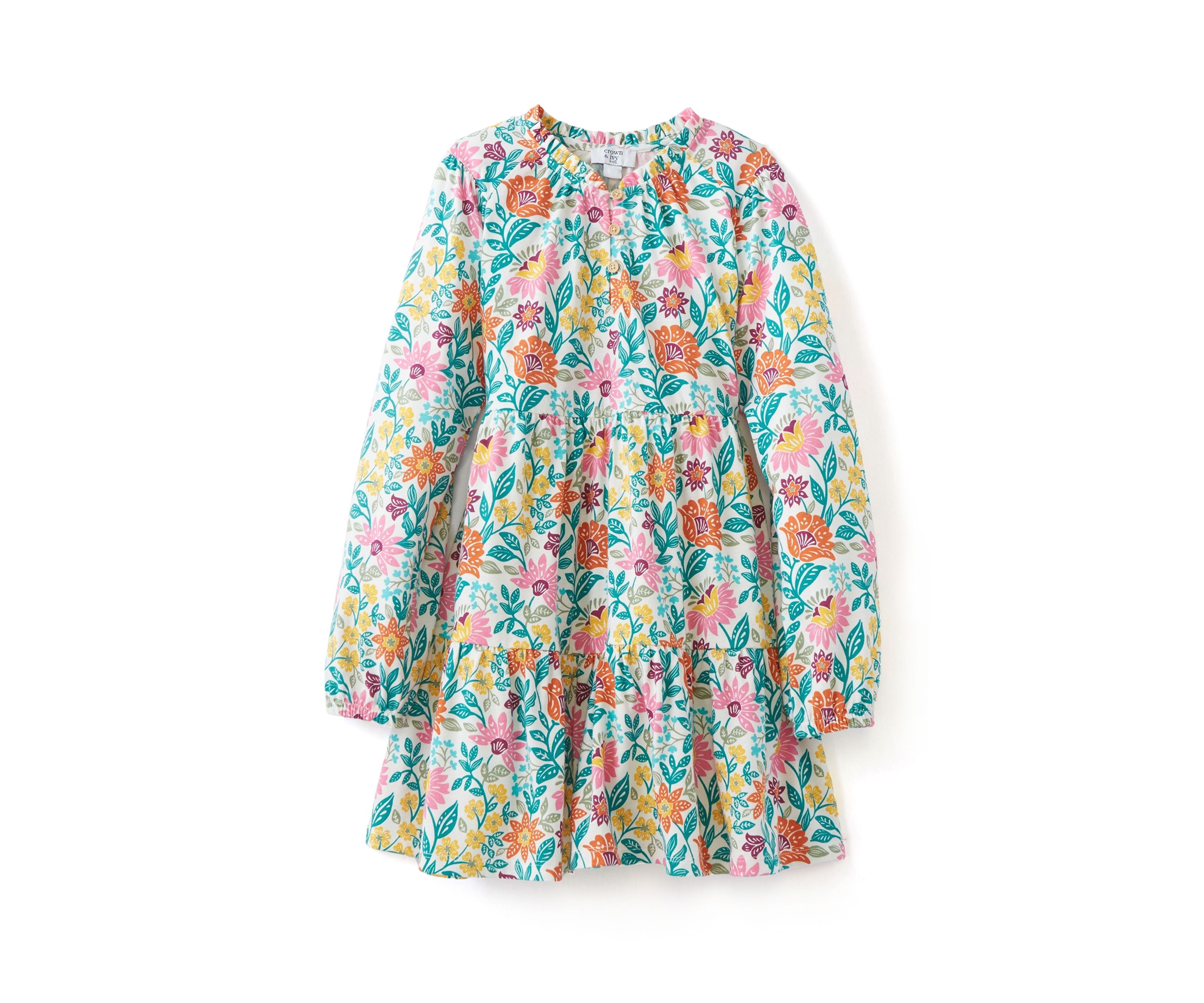 Girls 7-16 Long Sleeve Henley Knit Printed Dress