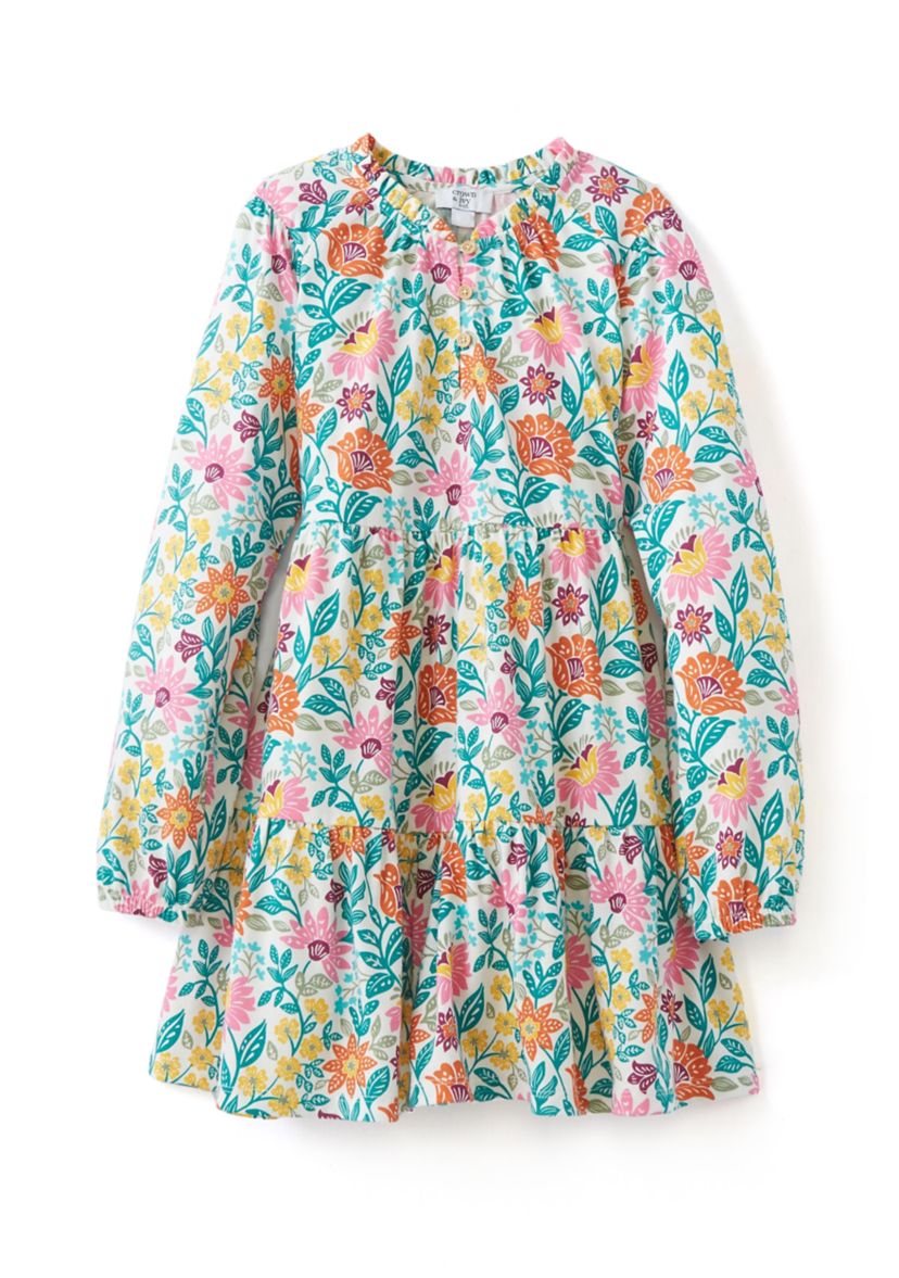 Girls 7-16 Long Sleeve Henley Knit Printed Dress