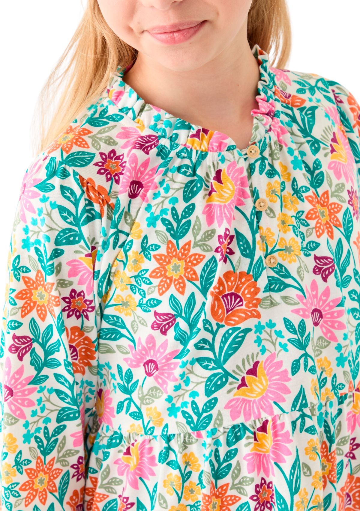 Girls 7-16 Long Sleeve Henley Knit Printed Dress
