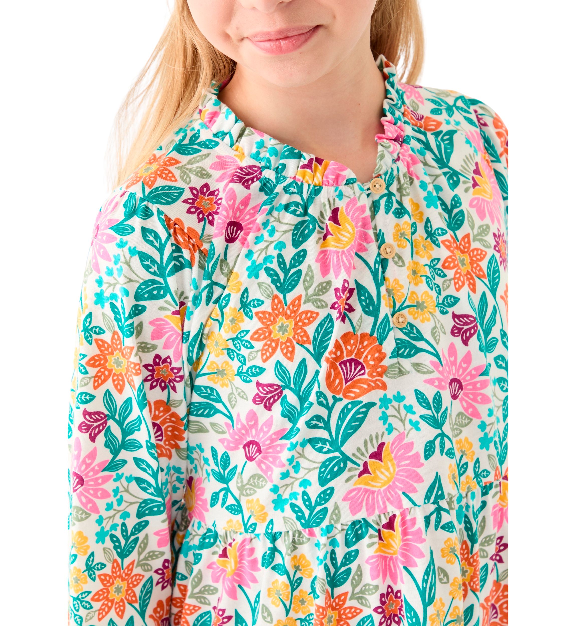 Girls 7-16 Long Sleeve Henley Knit Printed Dress