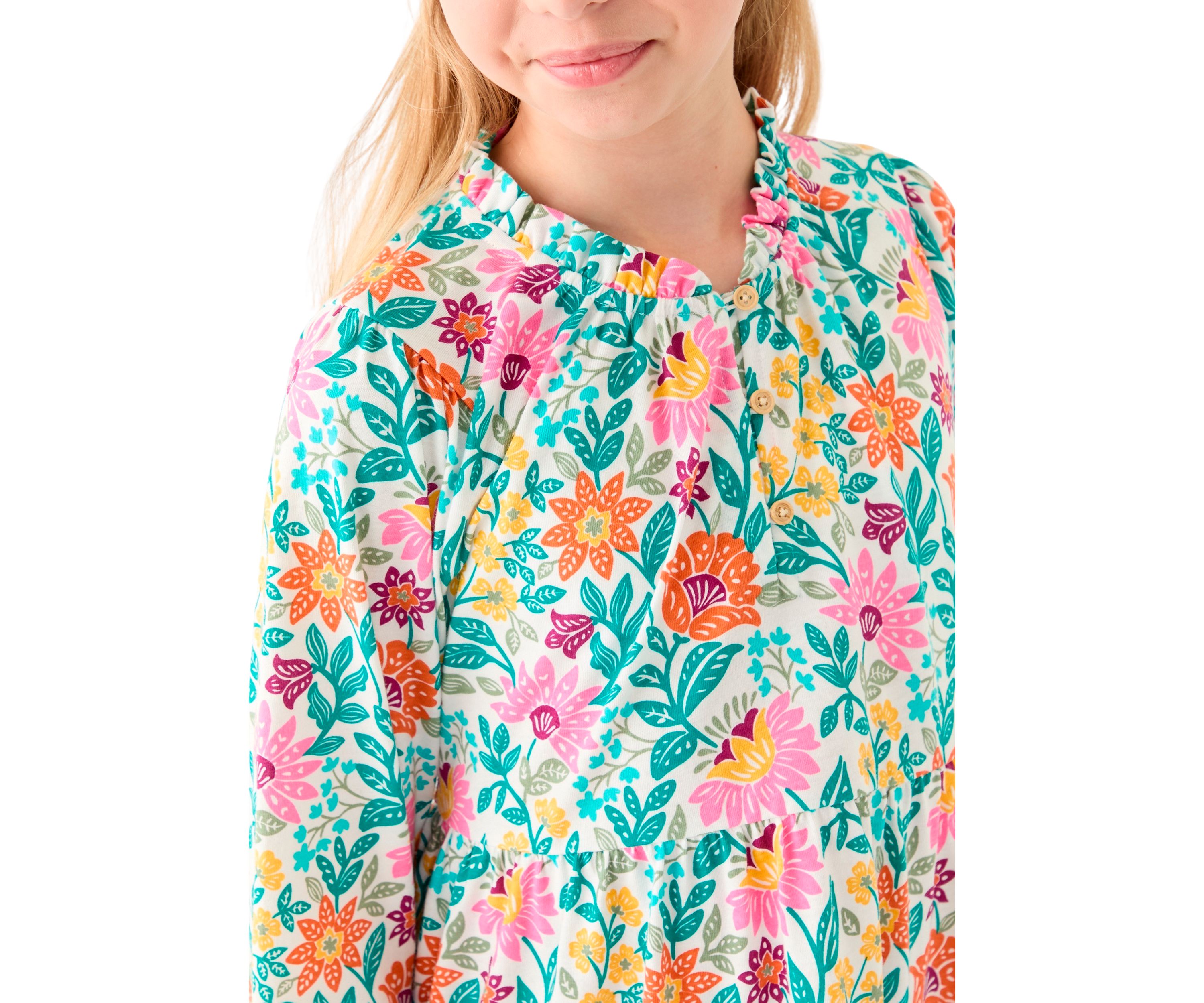 Girls 7-16 Long Sleeve Henley Knit Printed Dress