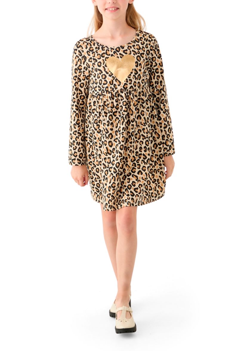 Girls 7-16 Long Sleeve Printed Knit Dress