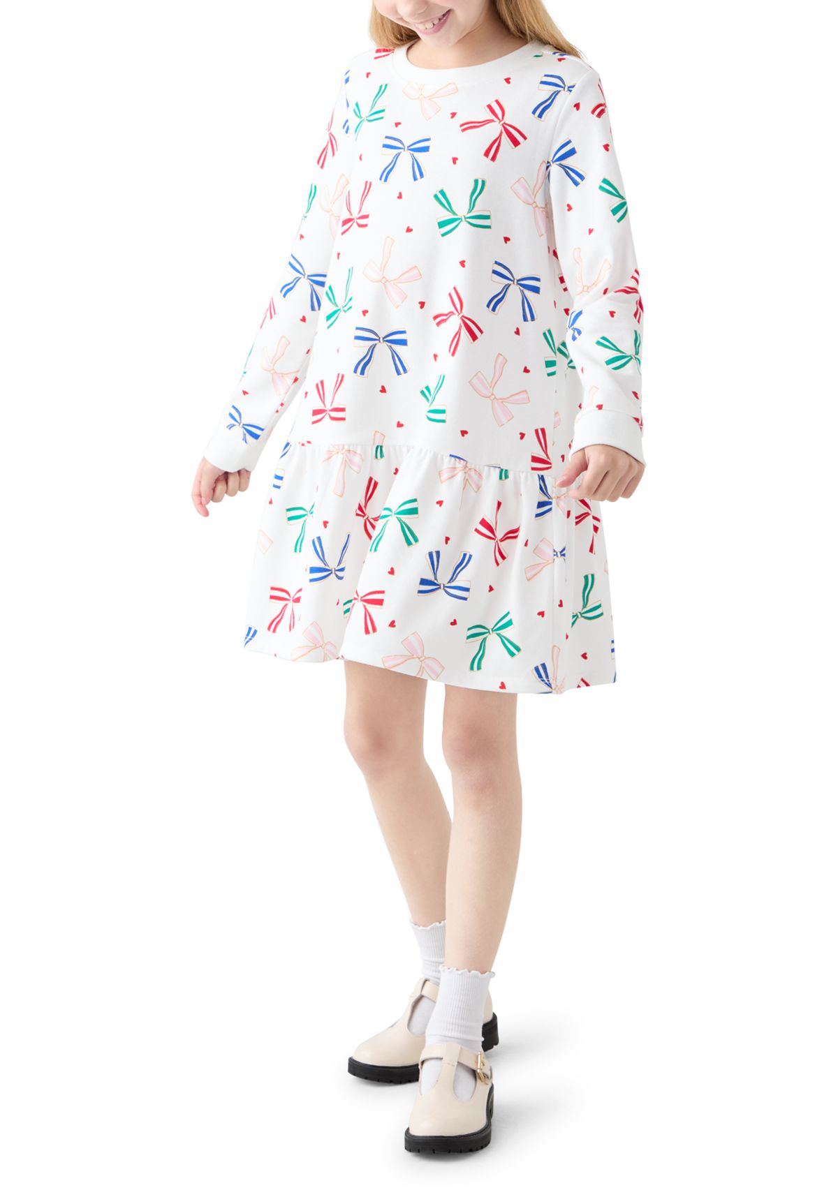Girls 7-16 Bow Print Sweatshirt Dress
