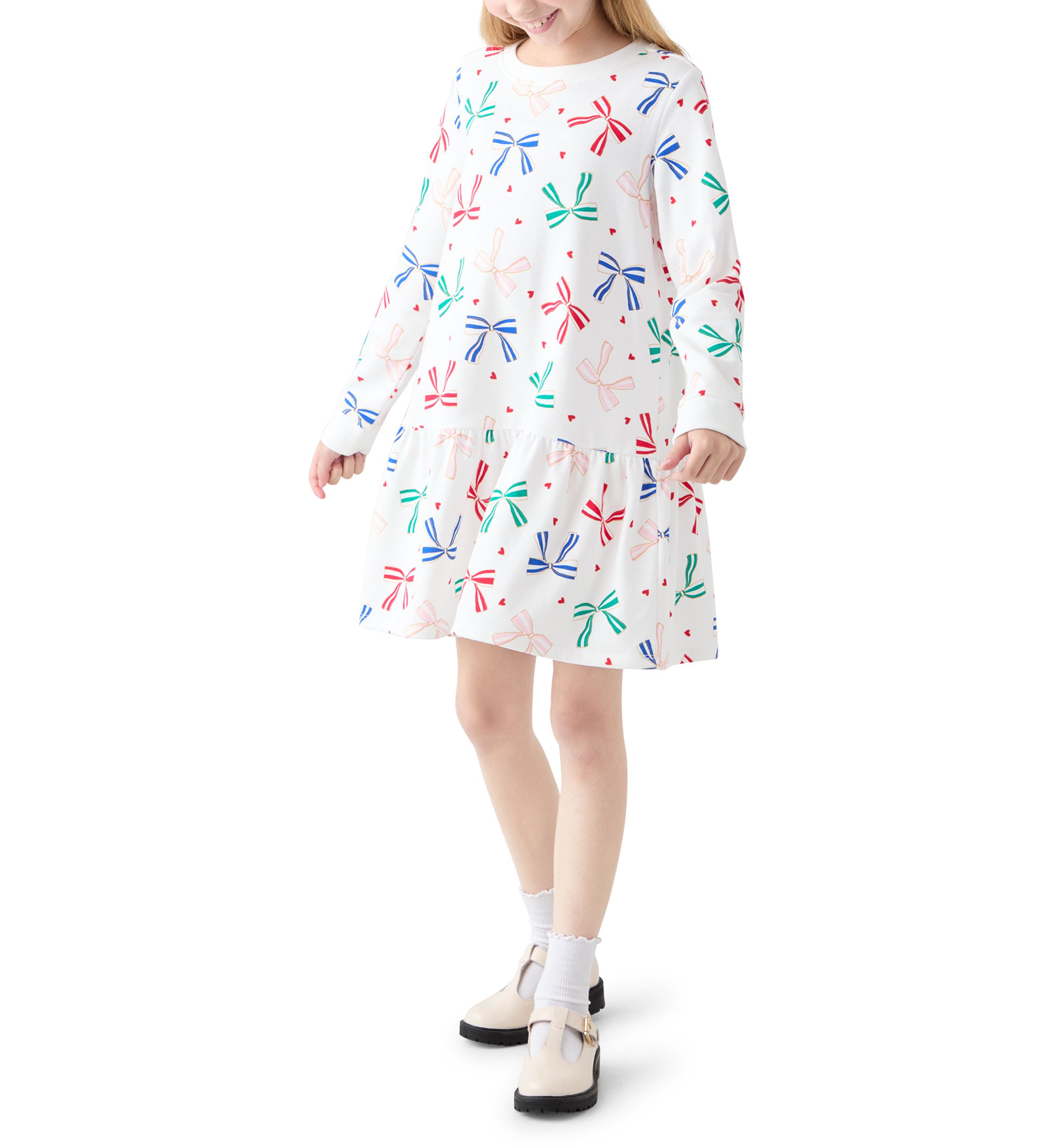 Girls 7-16 Bow Print Sweatshirt Dress