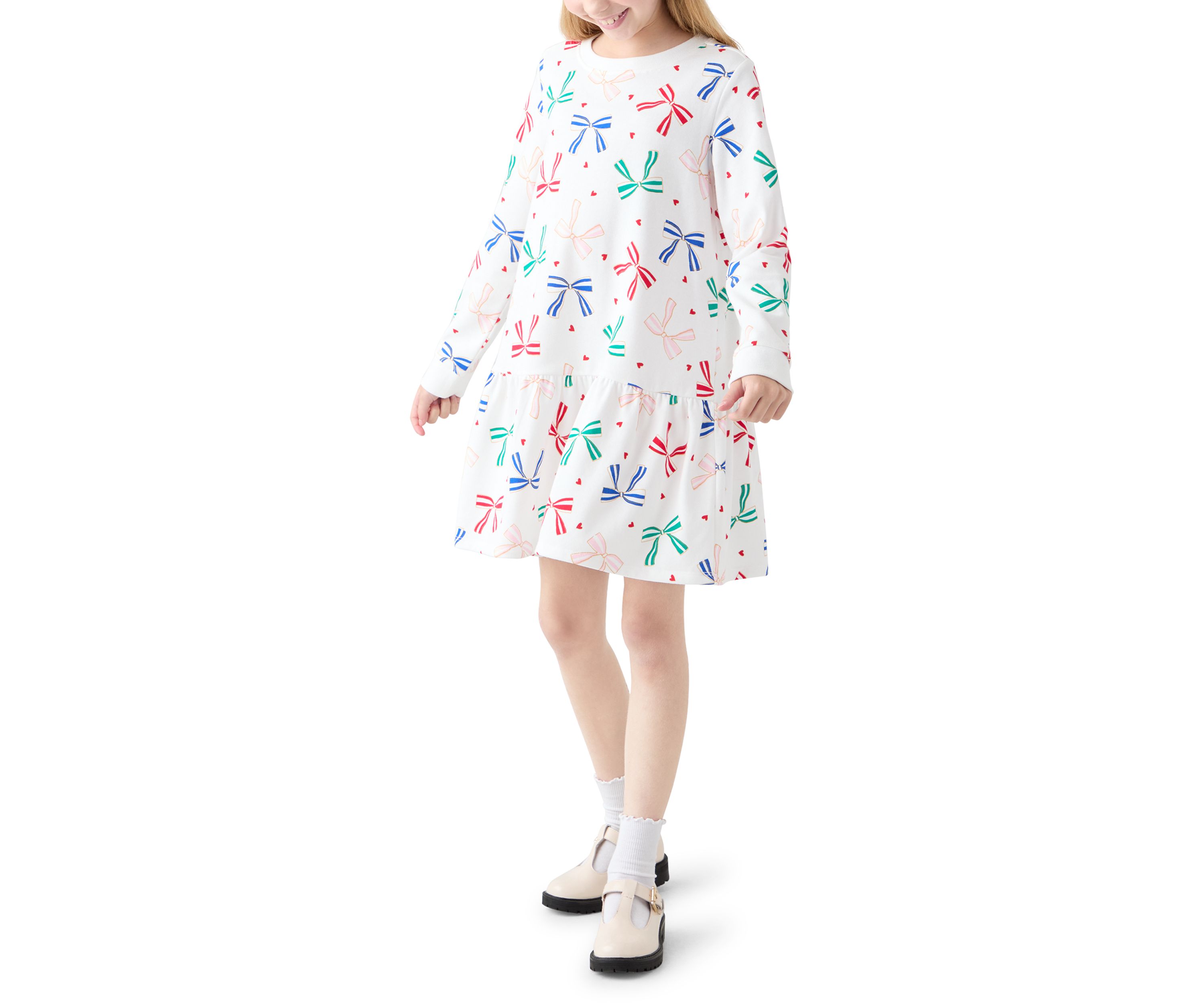 Girls 7-16 Bow Print Sweatshirt Dress