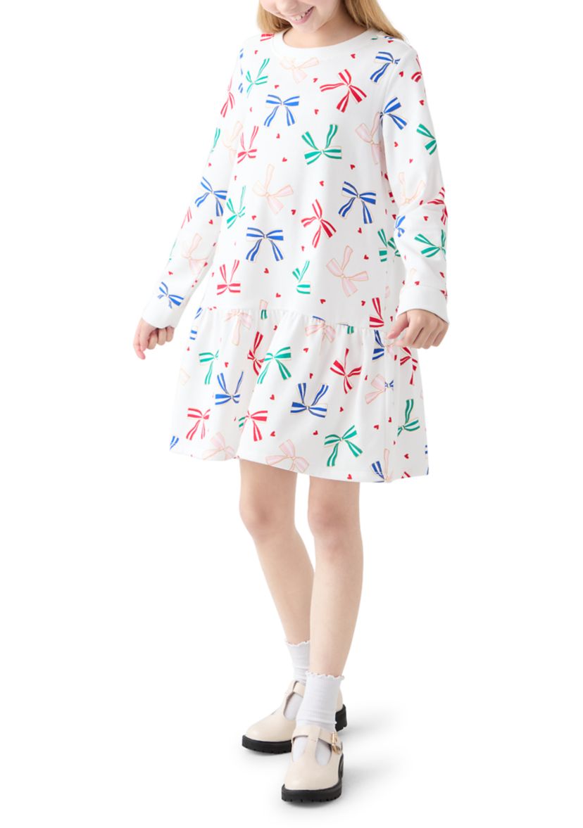 Girls 7-16 Bow Print Sweatshirt Dress