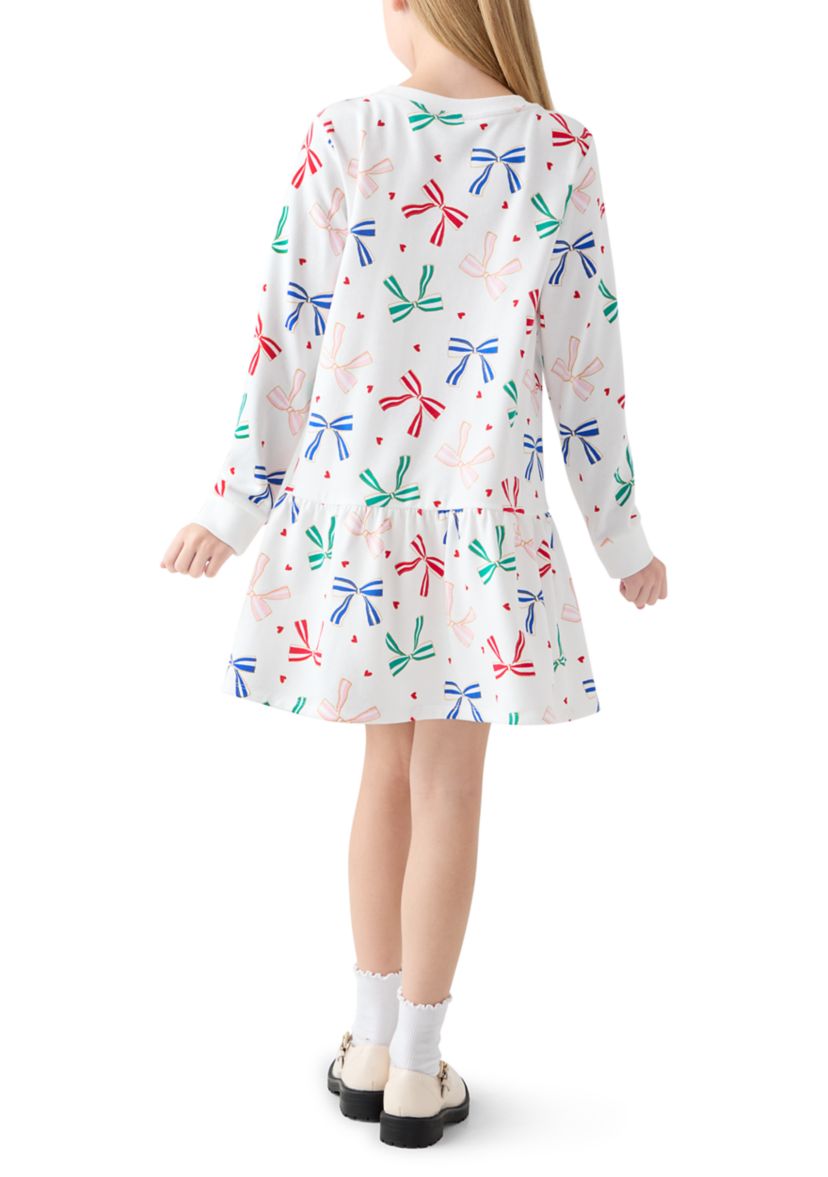 Girls 7-16 Bow Print Sweatshirt Dress