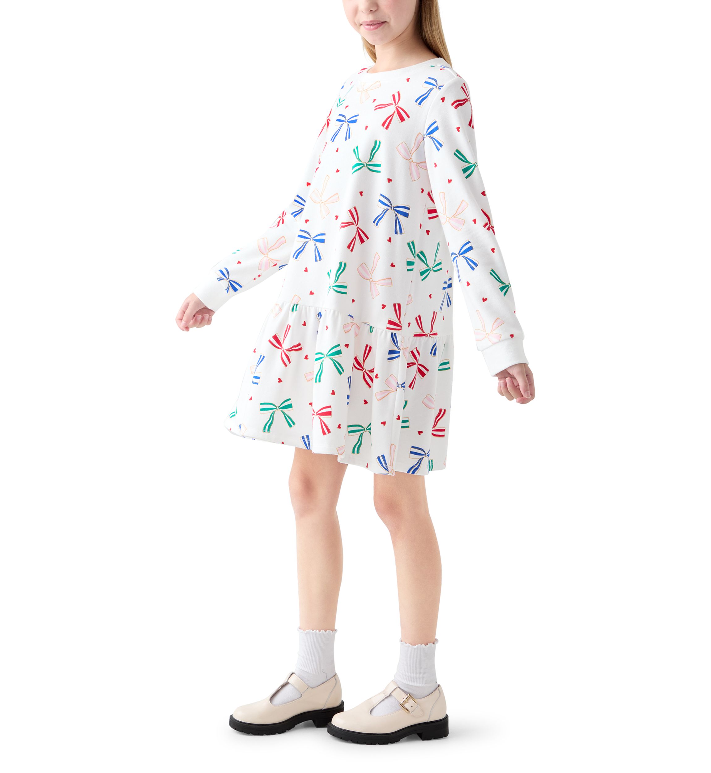 Girls 7-16 Bow Print Sweatshirt Dress