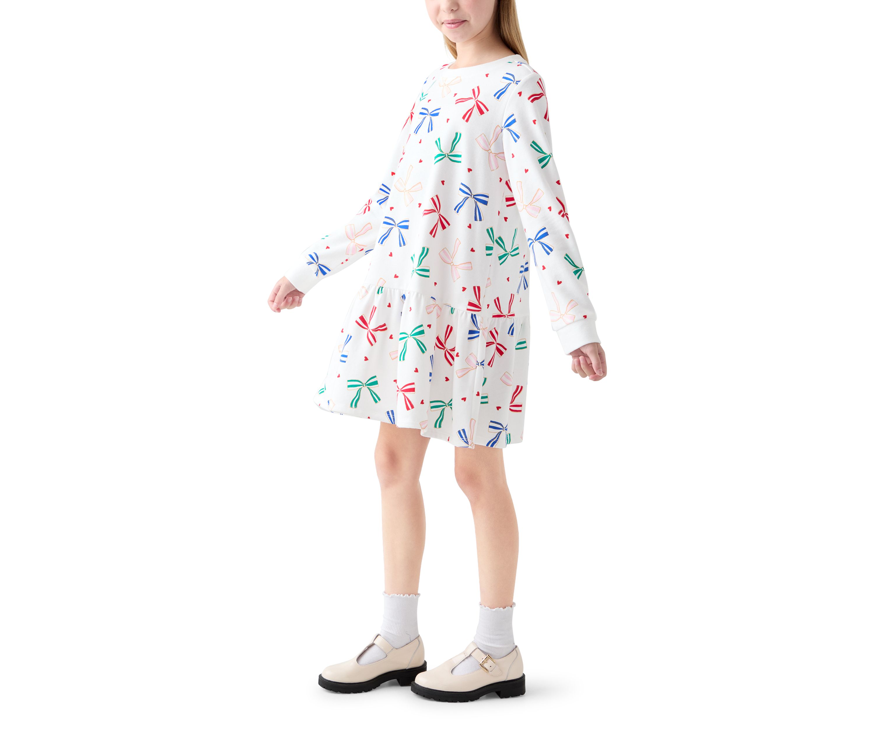 Girls 7-16 Bow Print Sweatshirt Dress