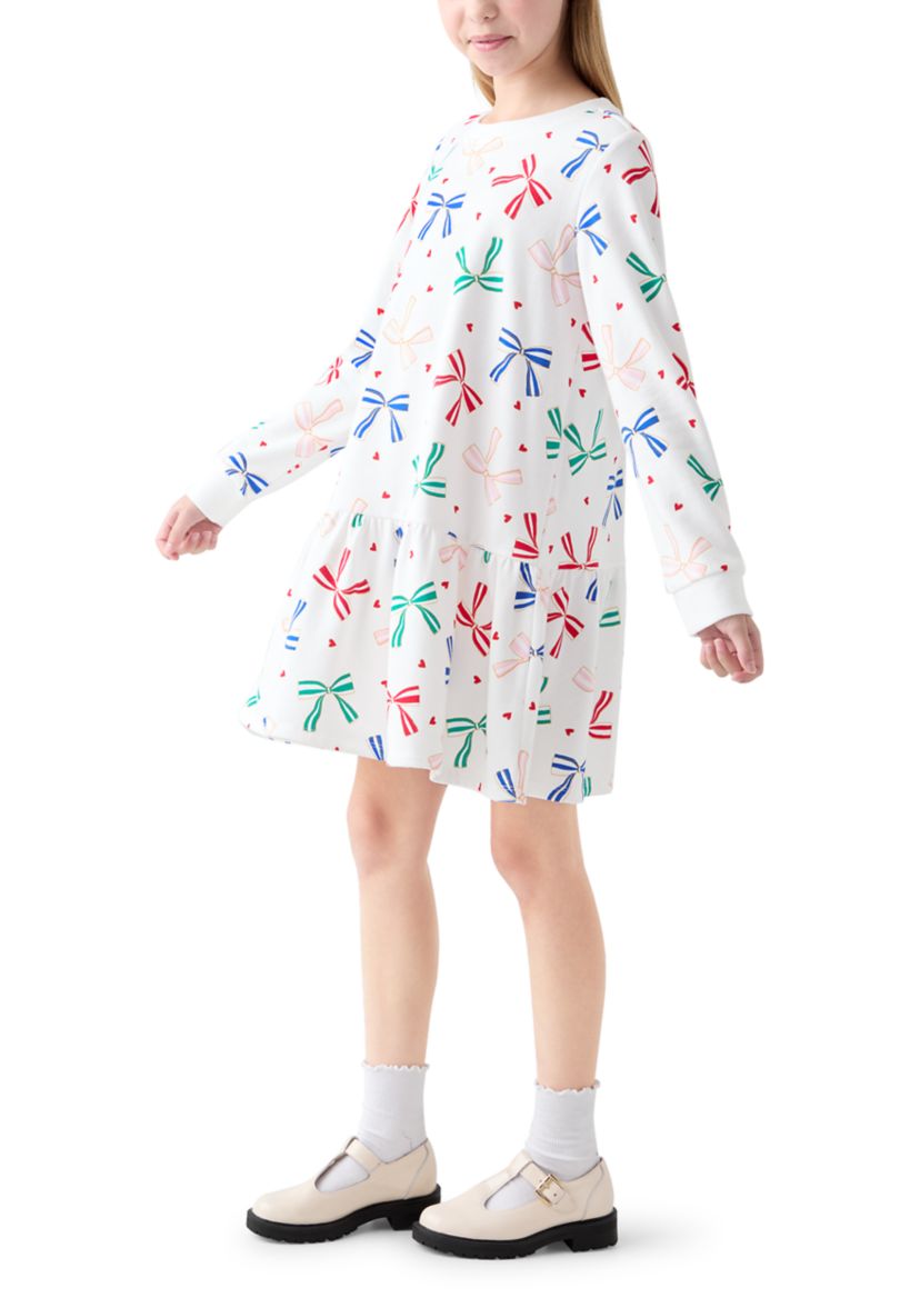 Girls 7-16 Bow Print Sweatshirt Dress