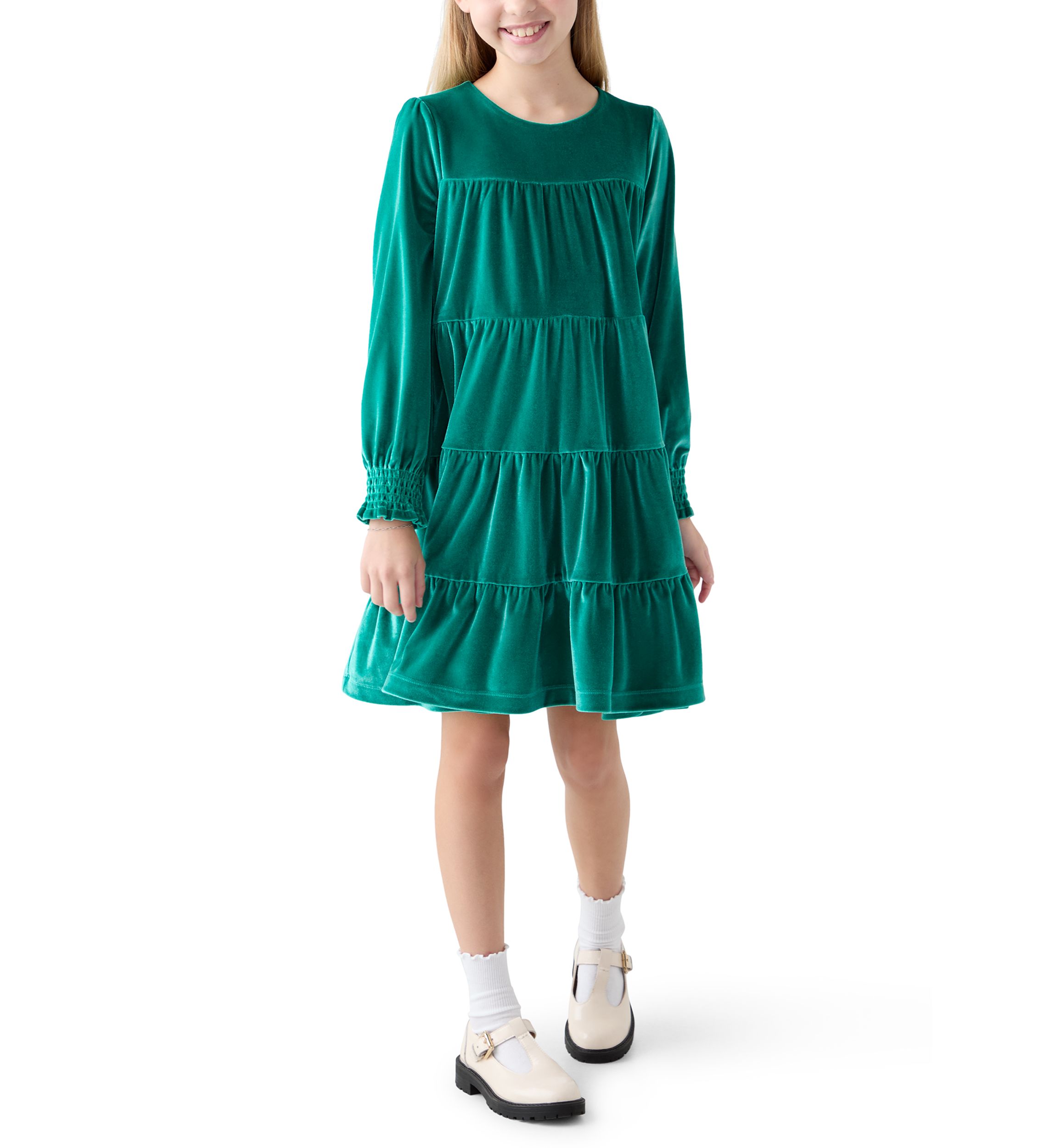 Girls 7-16 Tiered Velvet Dress