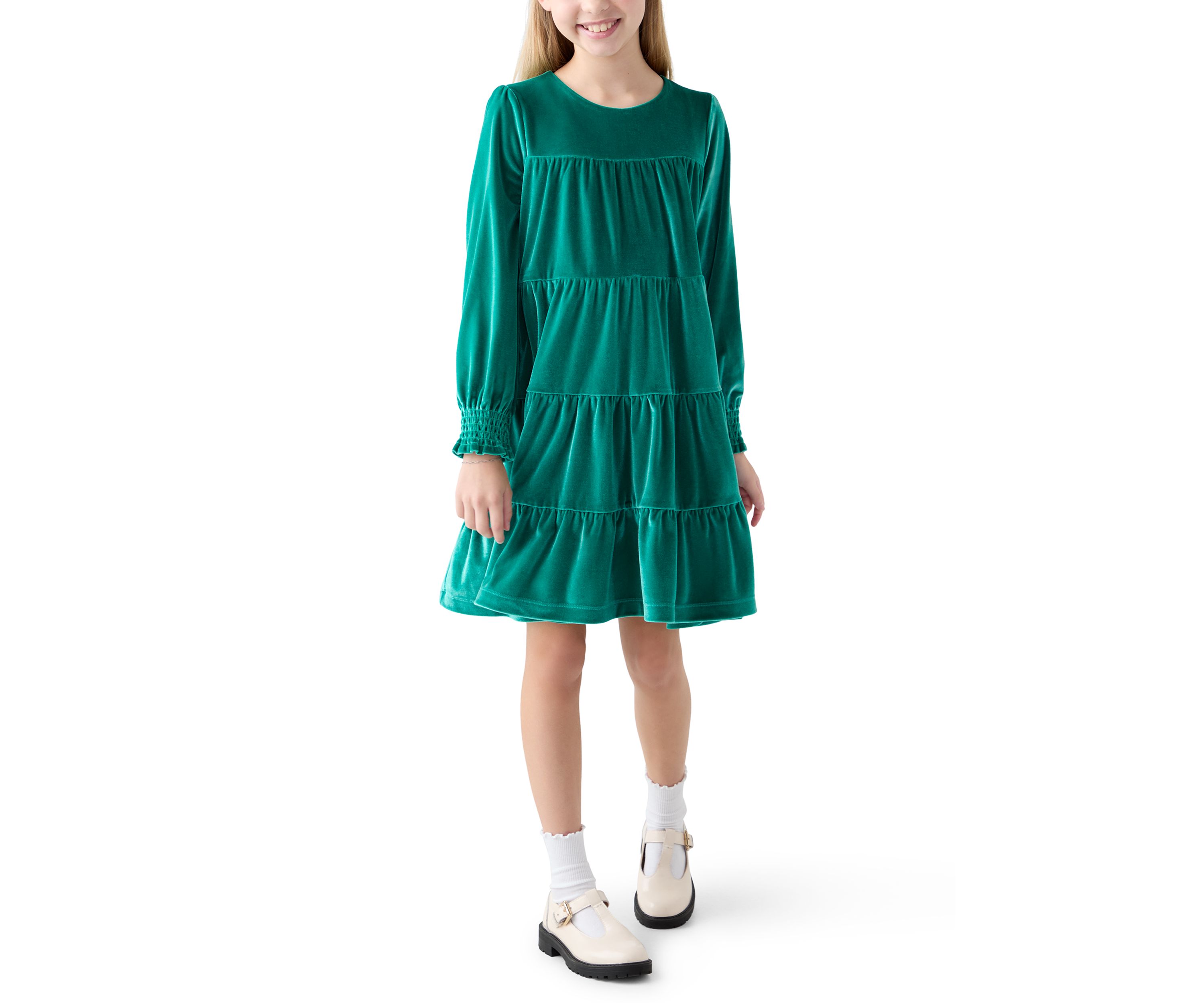 Girls 7-16 Tiered Velvet Dress
