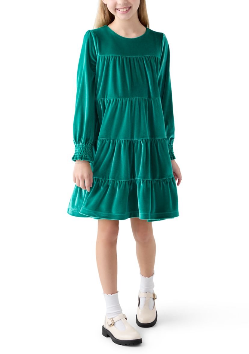 Girls 7-16 Tiered Velvet Dress