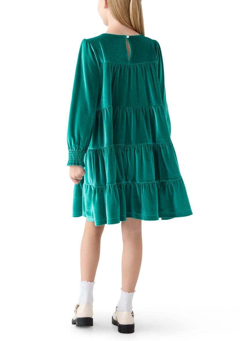 Girls 7-16 Tiered Velvet Dress