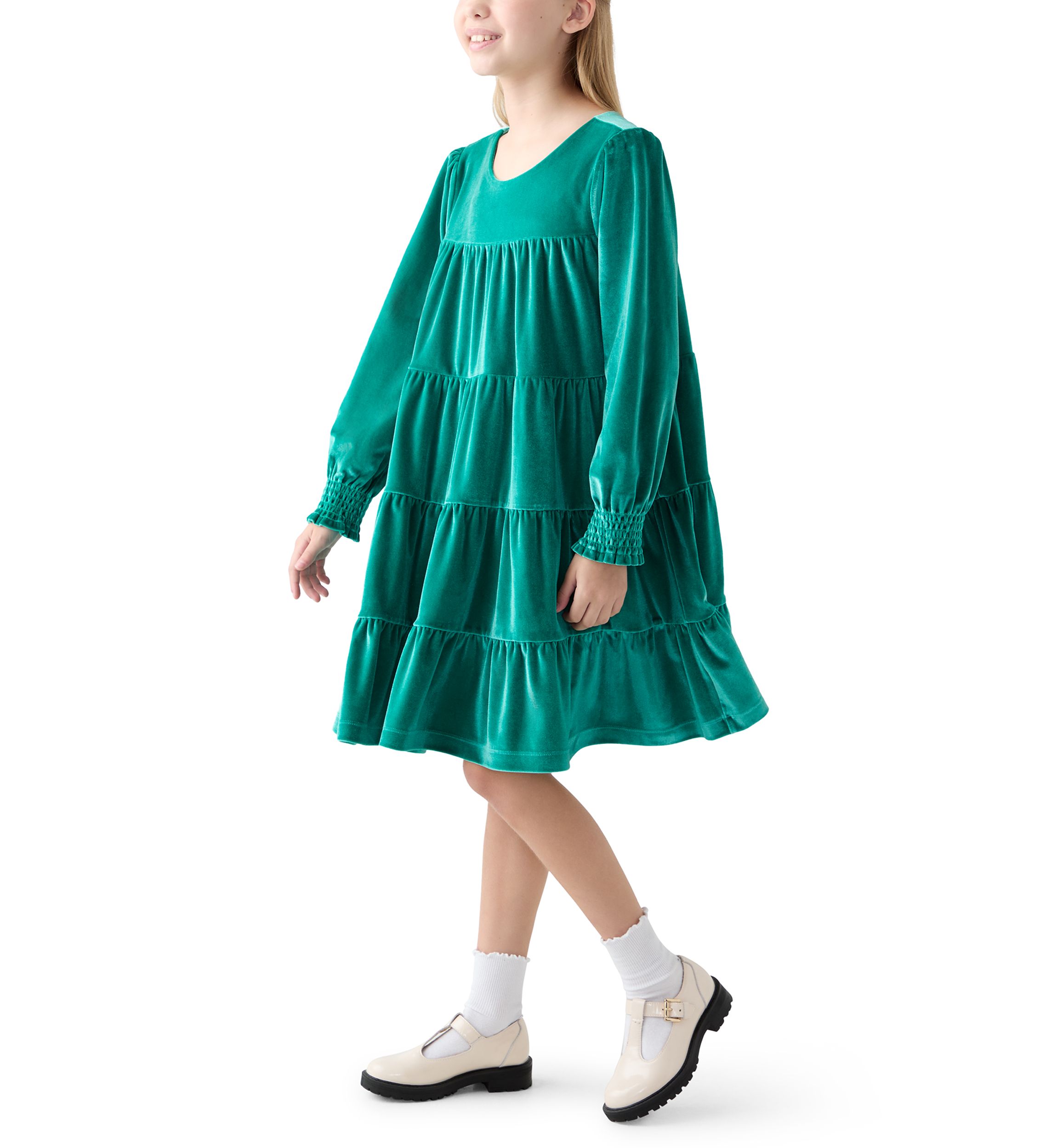 Girls 7-16 Tiered Velvet Dress