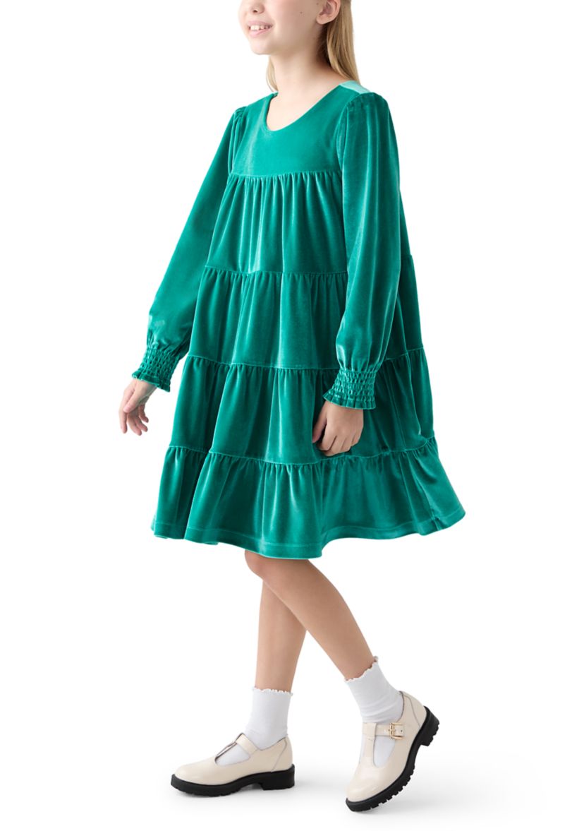 Girls 7-16 Tiered Velvet Dress
