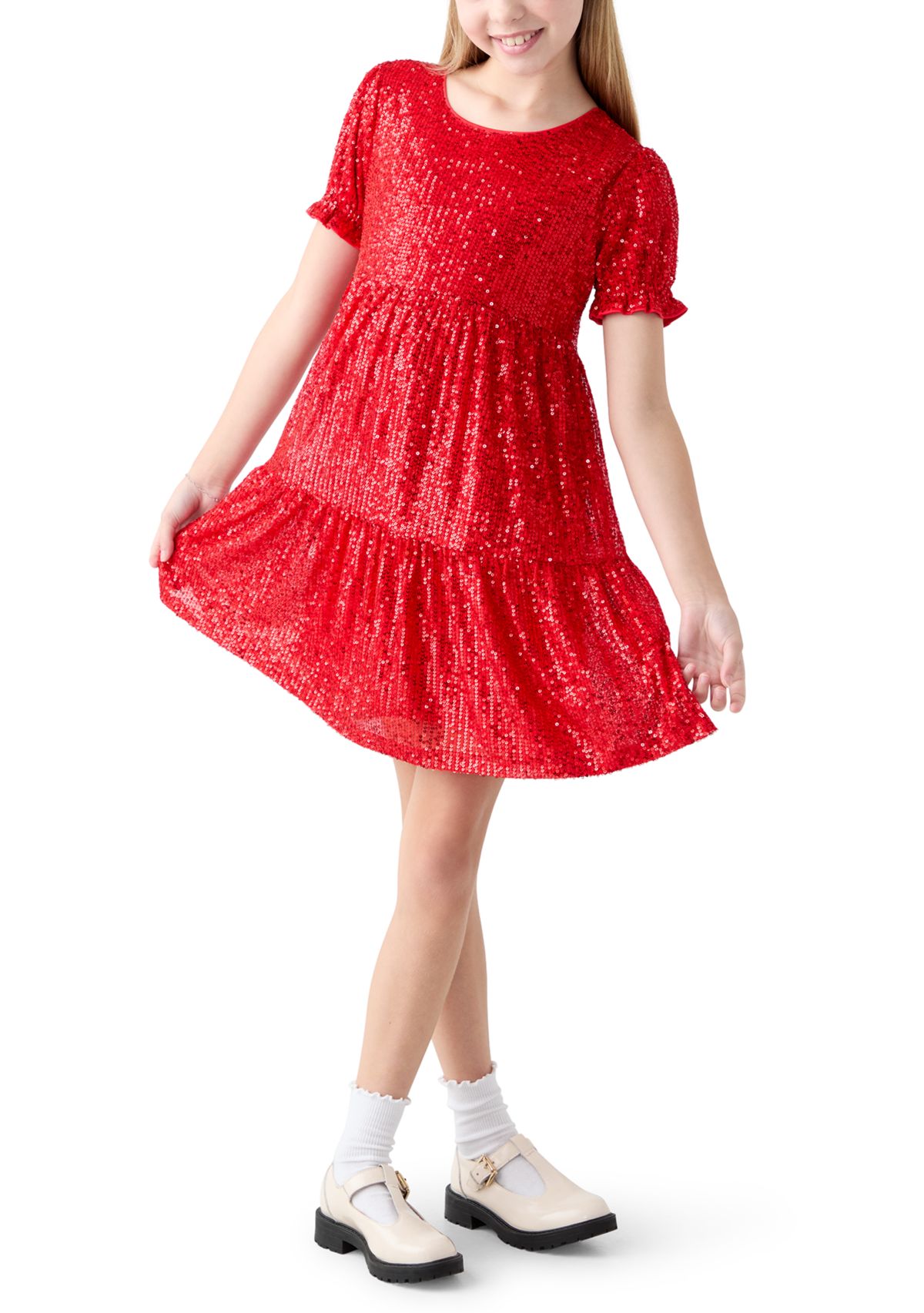 Girls 7-16 Tiered Sequin Dress