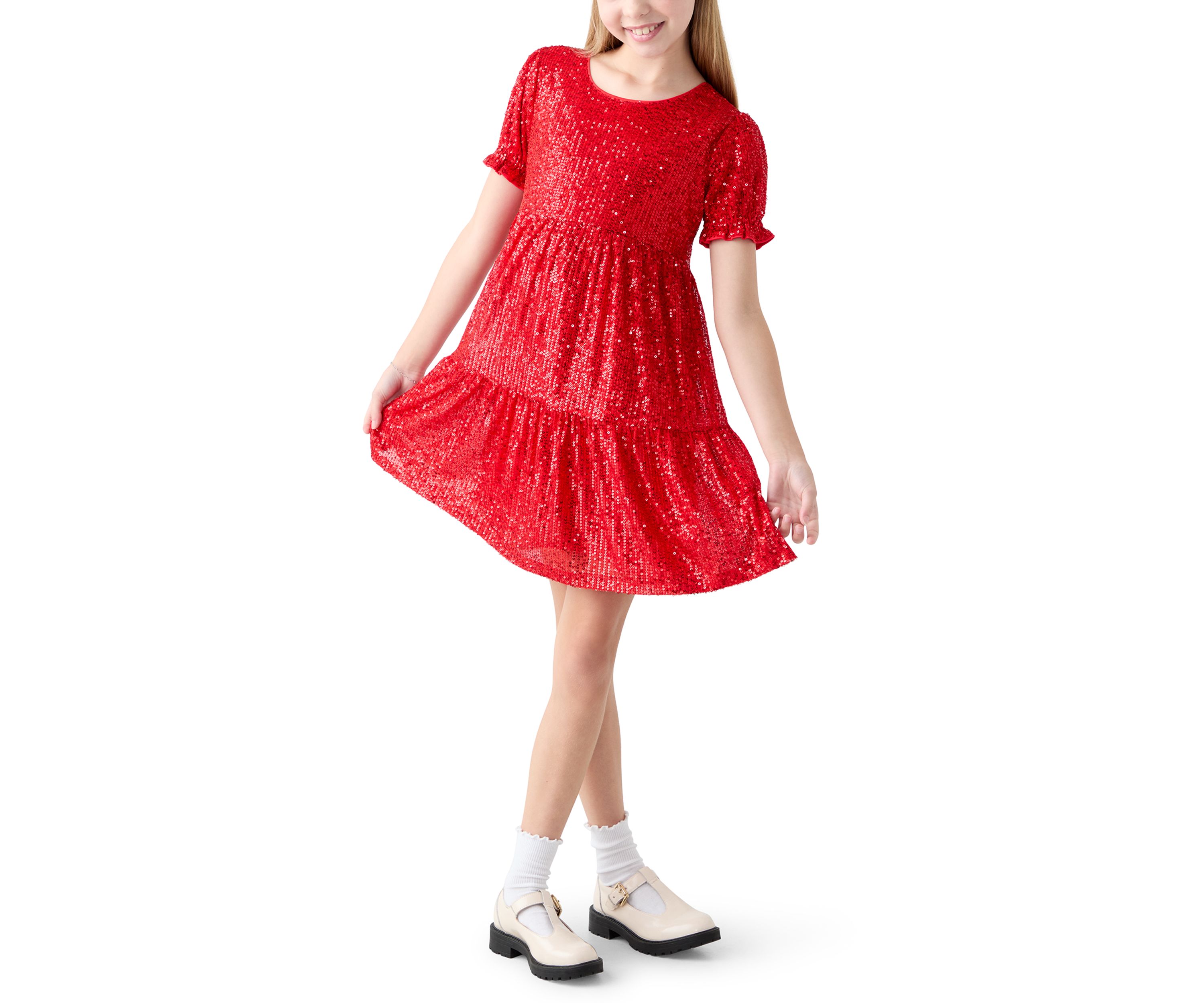 Girls 7-16 Tiered Sequin Dress