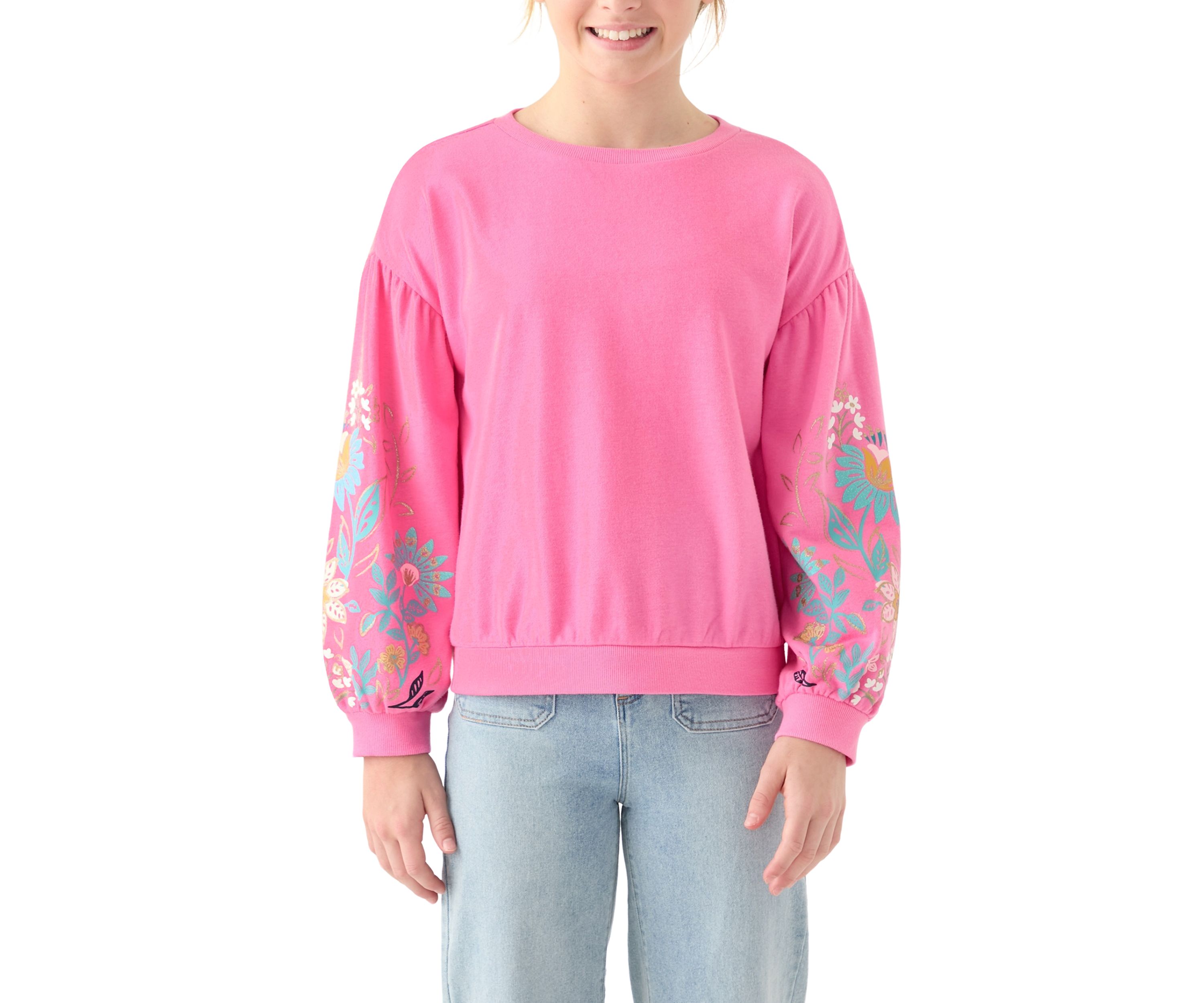 Girls 7-16 Flower Puff Sleeve Sweatshirt 