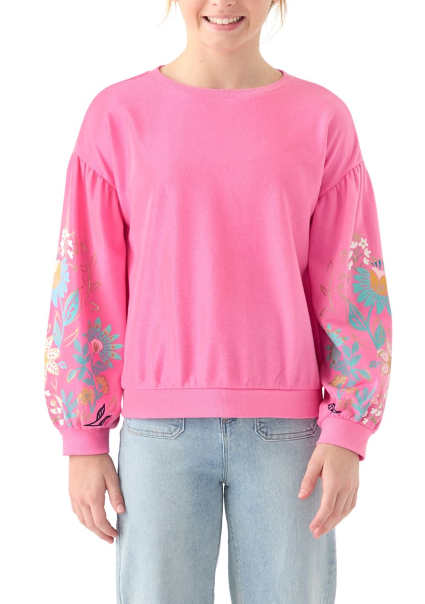 Girls 7-16 Flower Puff Sleeve Sweatshirt 