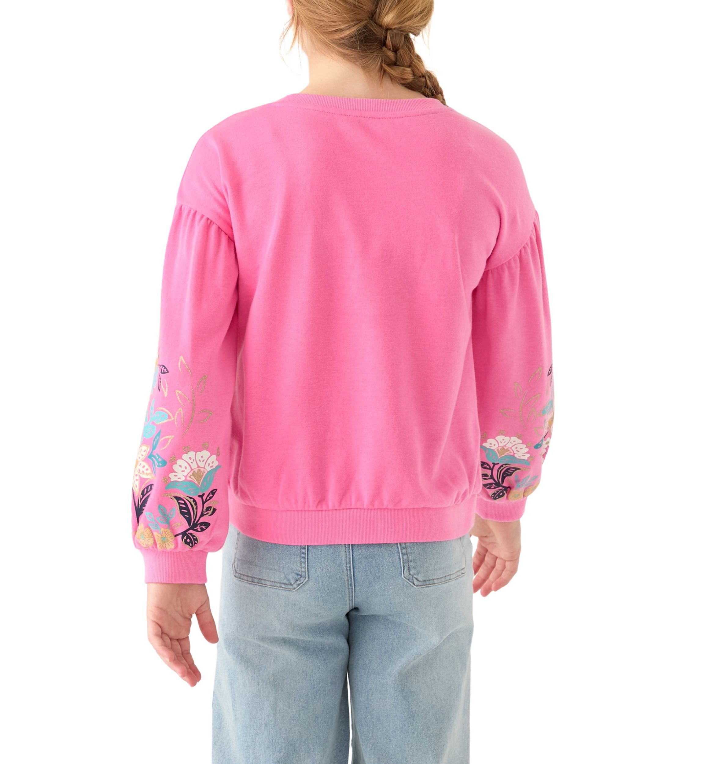 Girls 7-16 Flower Puff Sleeve Sweatshirt 