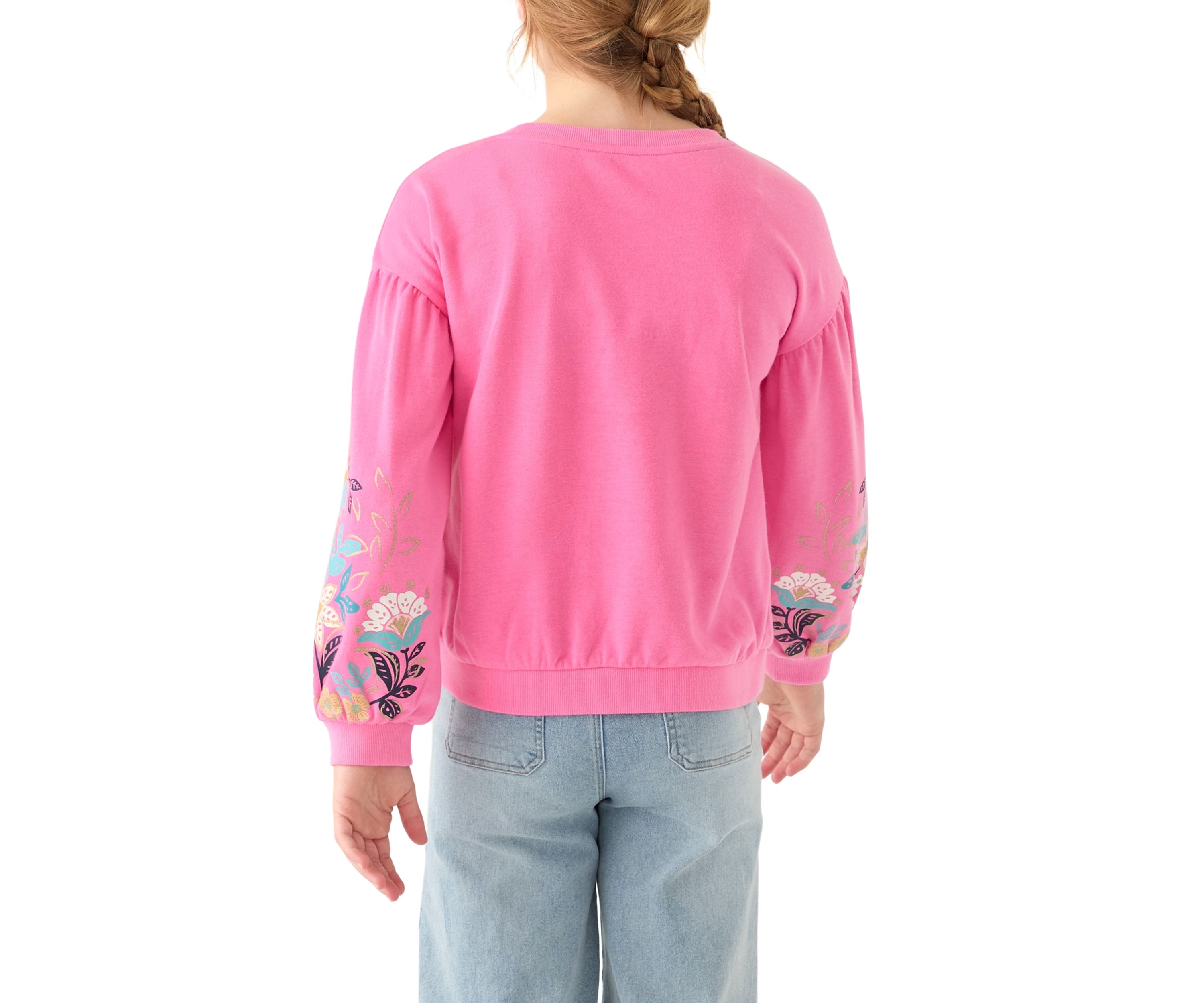Girls 7-16 Flower Puff Sleeve Sweatshirt 