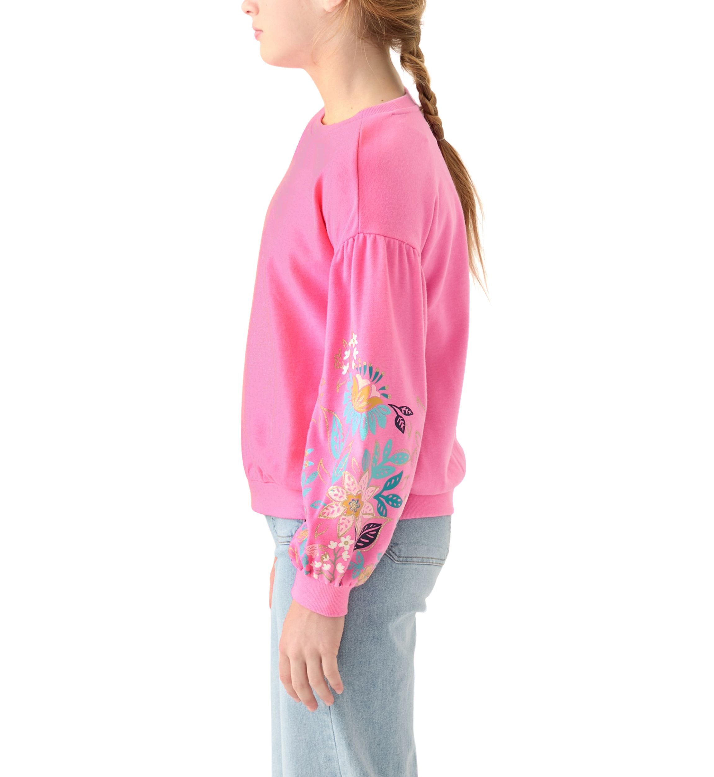 Girls 7-16 Flower Puff Sleeve Sweatshirt 
