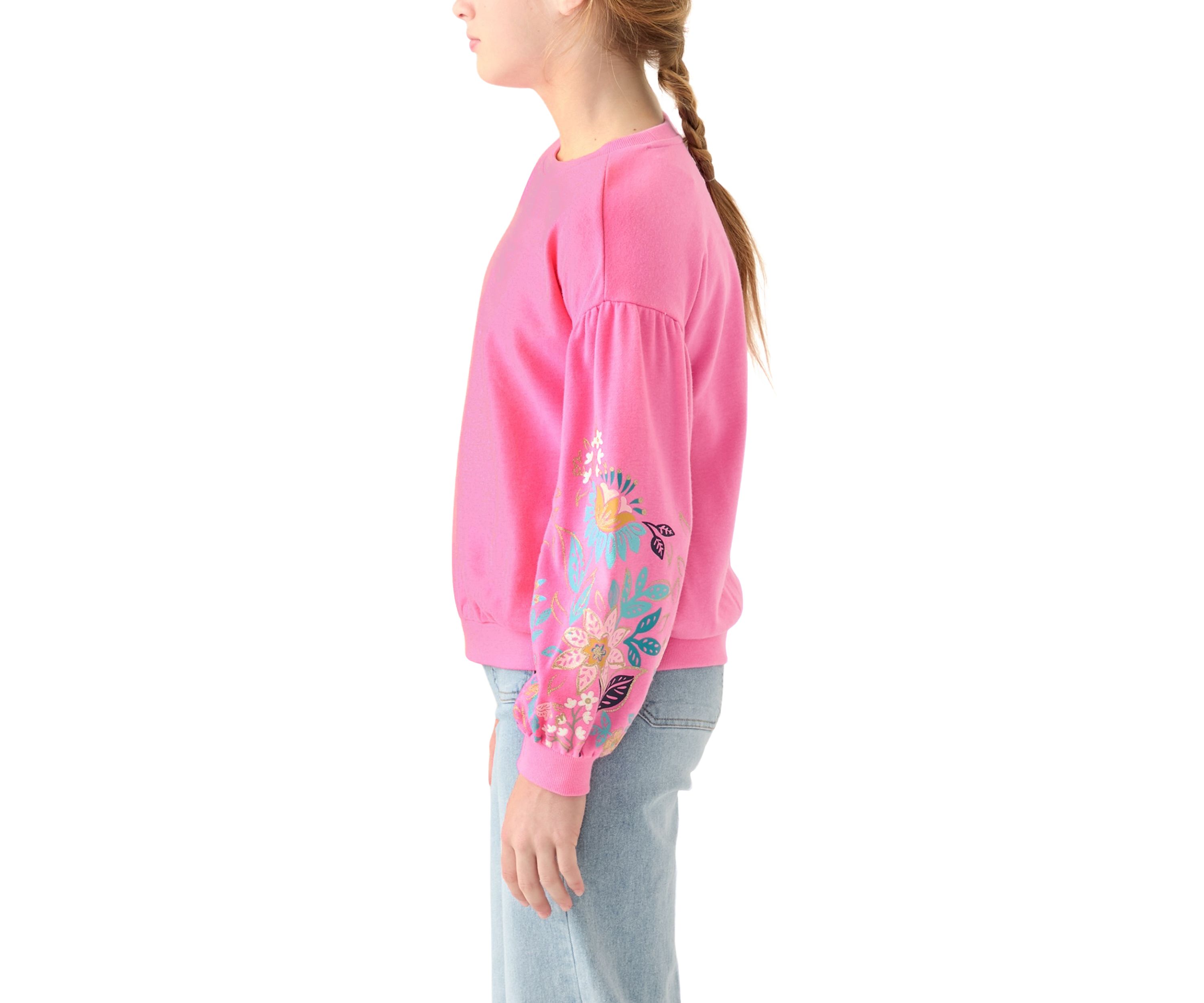Girls 7-16 Flower Puff Sleeve Sweatshirt 