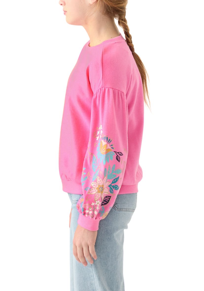 Girls 7-16 Flower Puff Sleeve Sweatshirt 