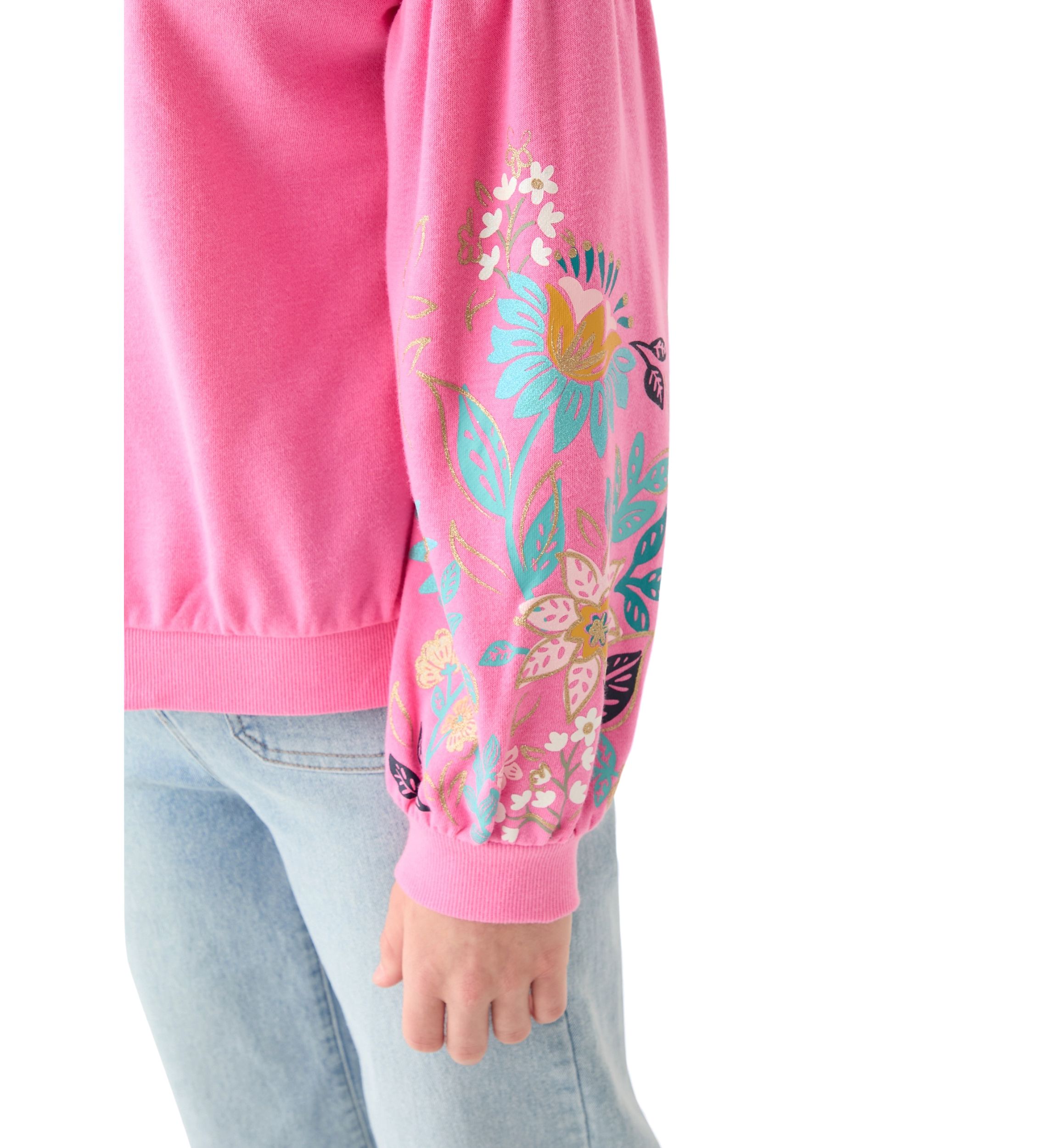 Girls 7-16 Flower Puff Sleeve Sweatshirt 
