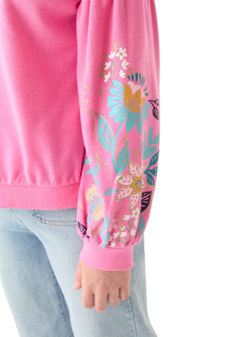 Girls 7-16 Flower Puff Sleeve Sweatshirt 