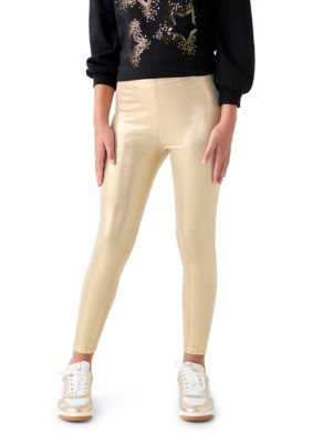 Crown & Ivy Girls 7-16 Metallic Leggings, Gold, Large