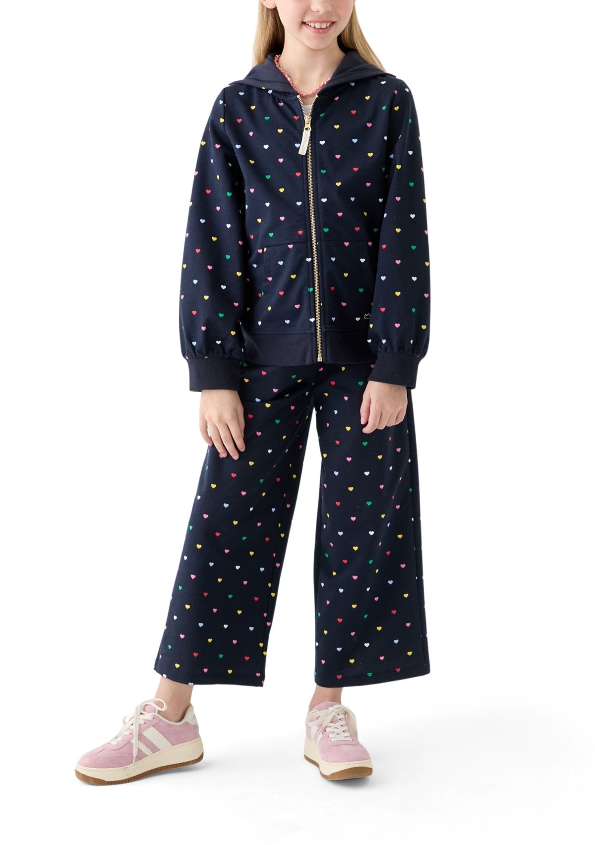 Girls 7-16 French Terry Cropped Printed Pants