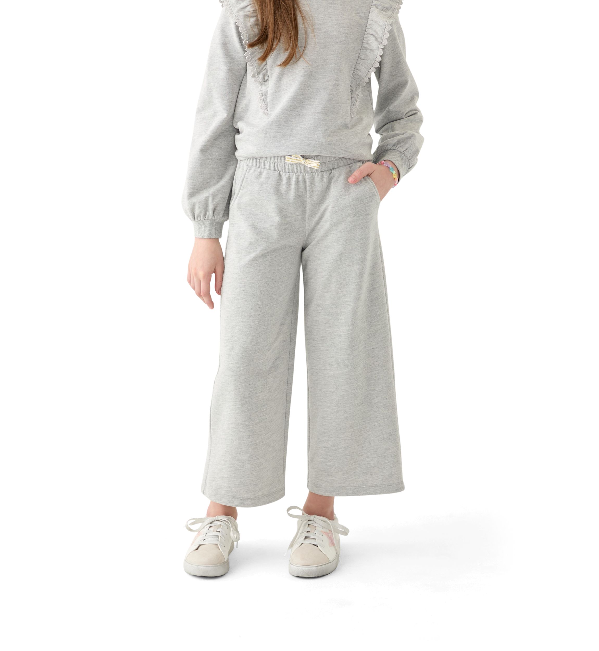 Girls 7-16 French Terry Cropped Wide Leg Heather Pants