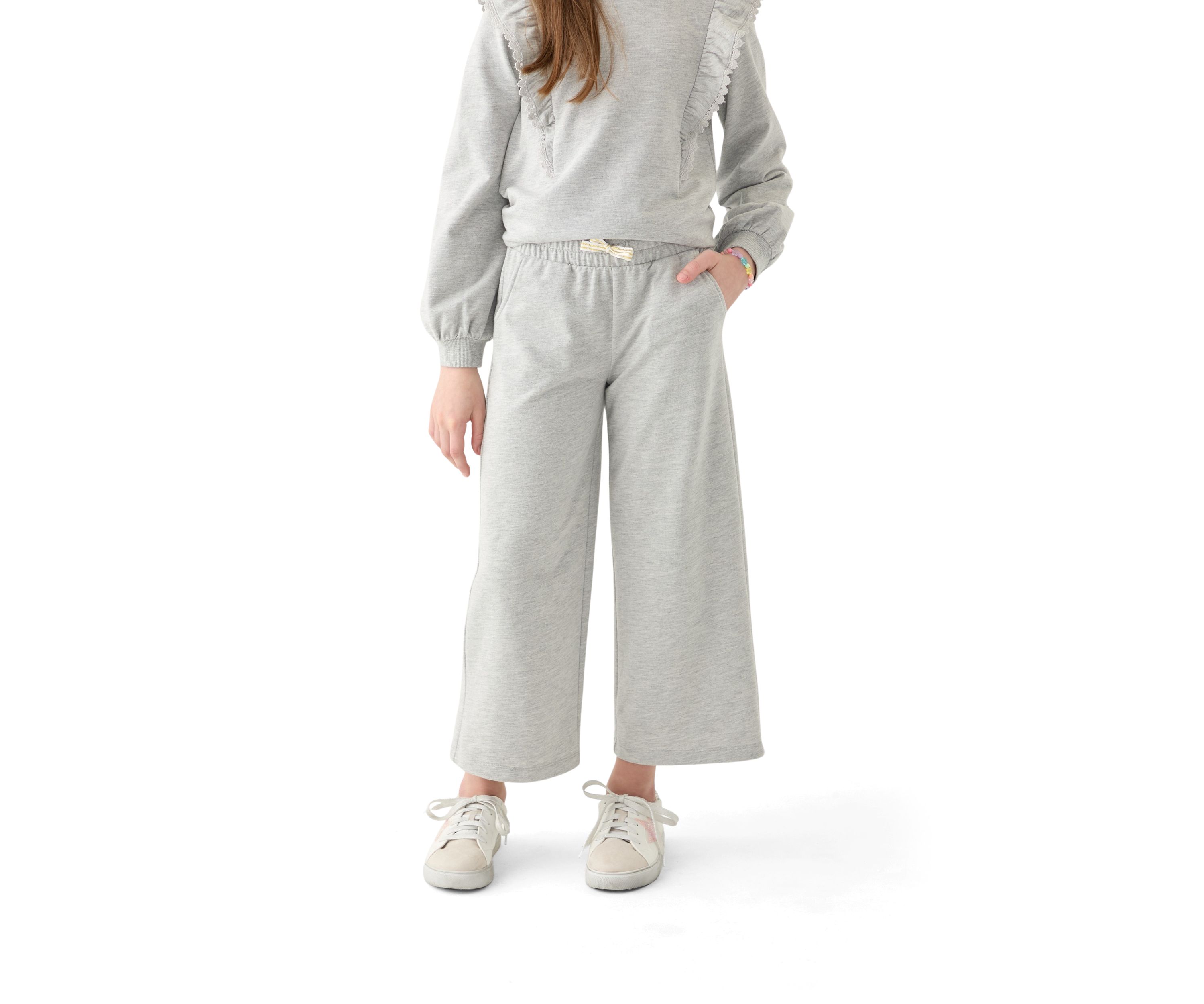 Girls 7-16 French Terry Cropped Wide Leg Heather Pants