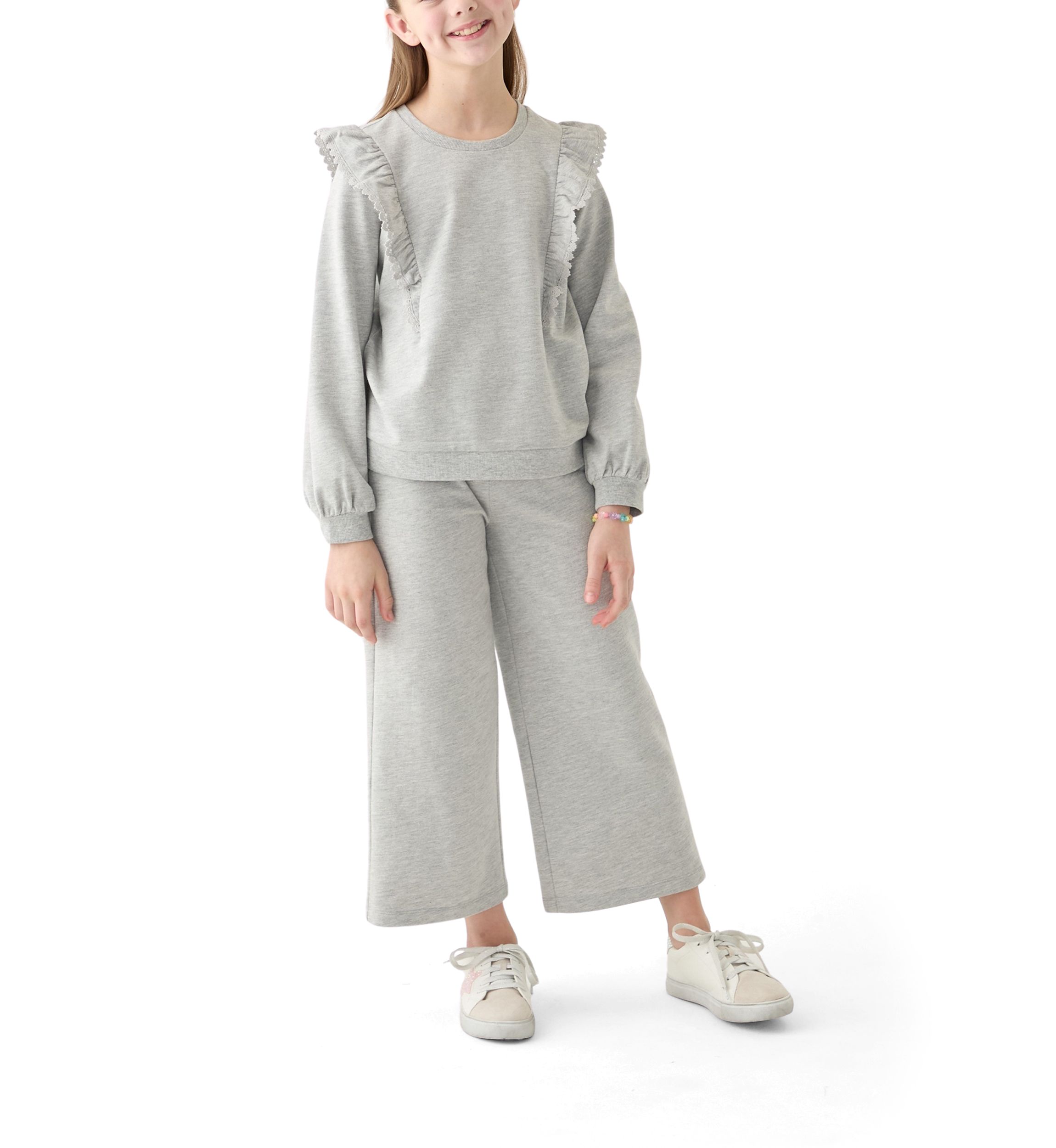 Girls 7-16 French Terry Cropped Wide Leg Heather Pants