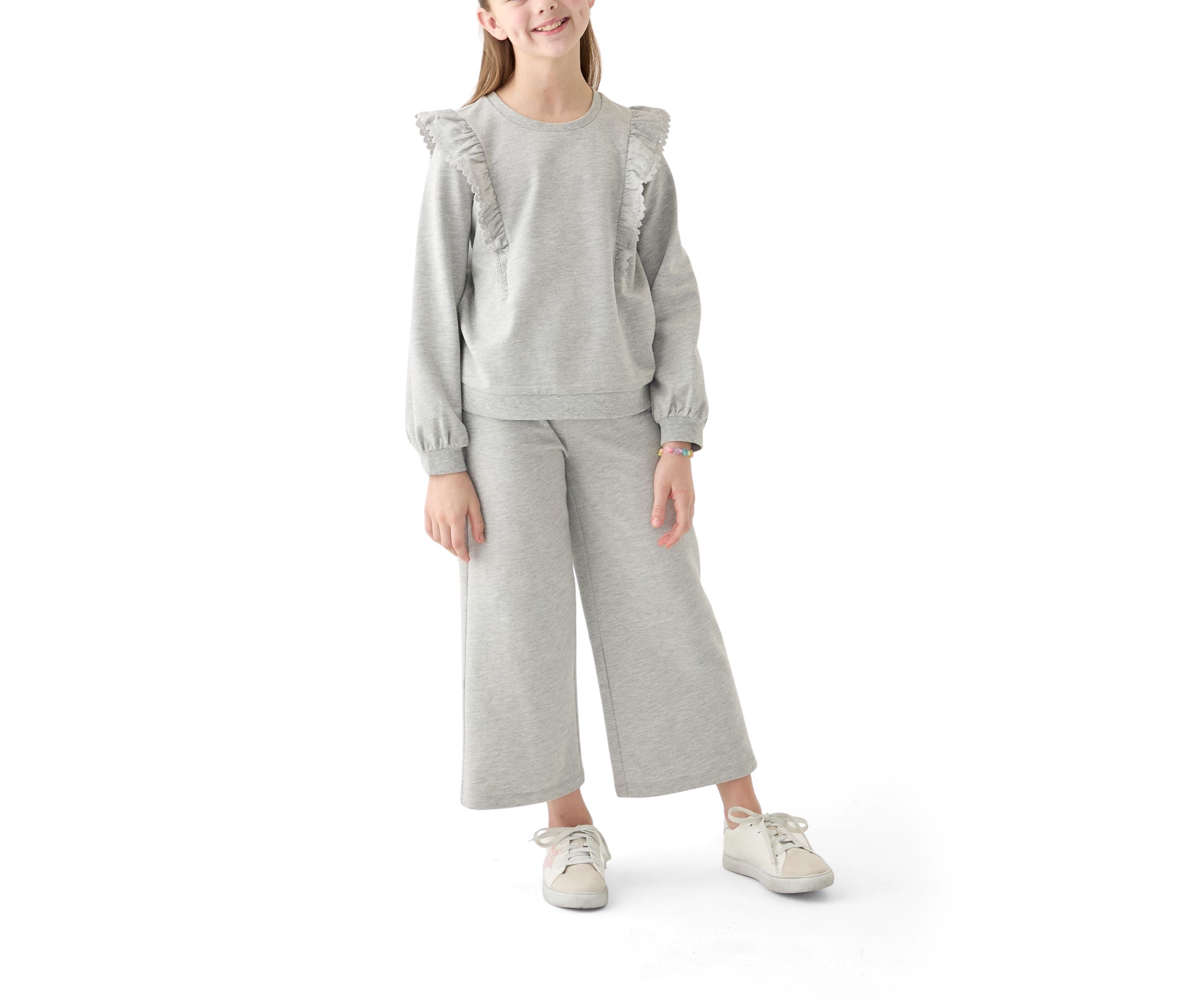 Girls 7-16 French Terry Cropped Wide Leg Heather Pants