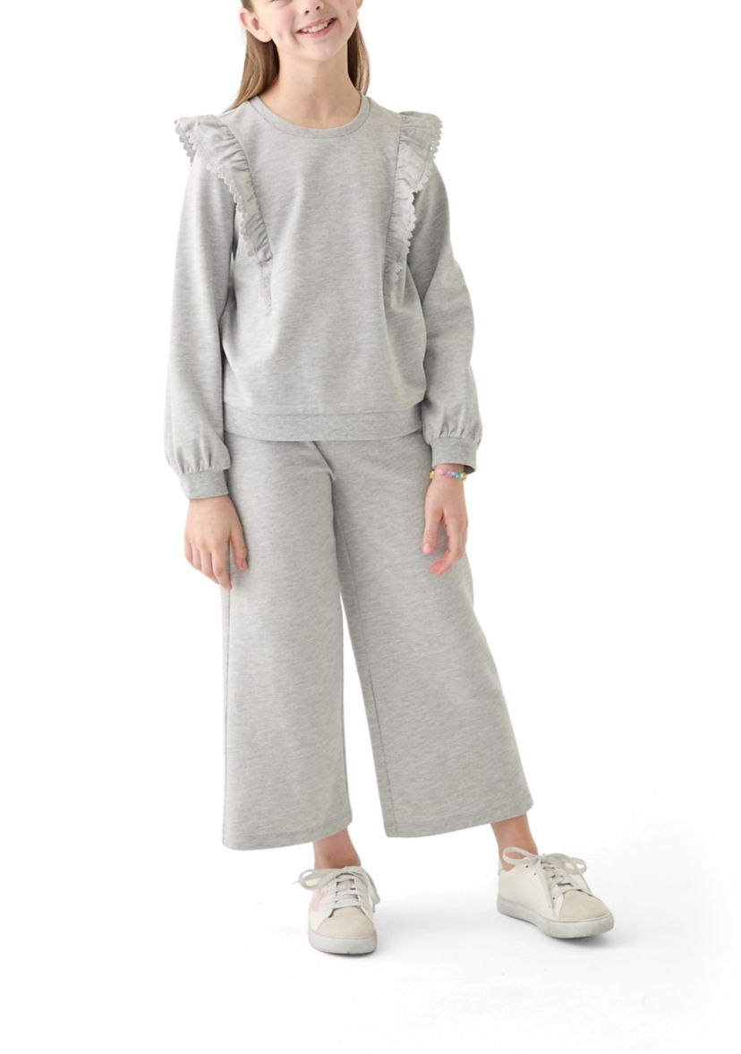 Girls 7-16 French Terry Cropped Wide Leg Heather Pants