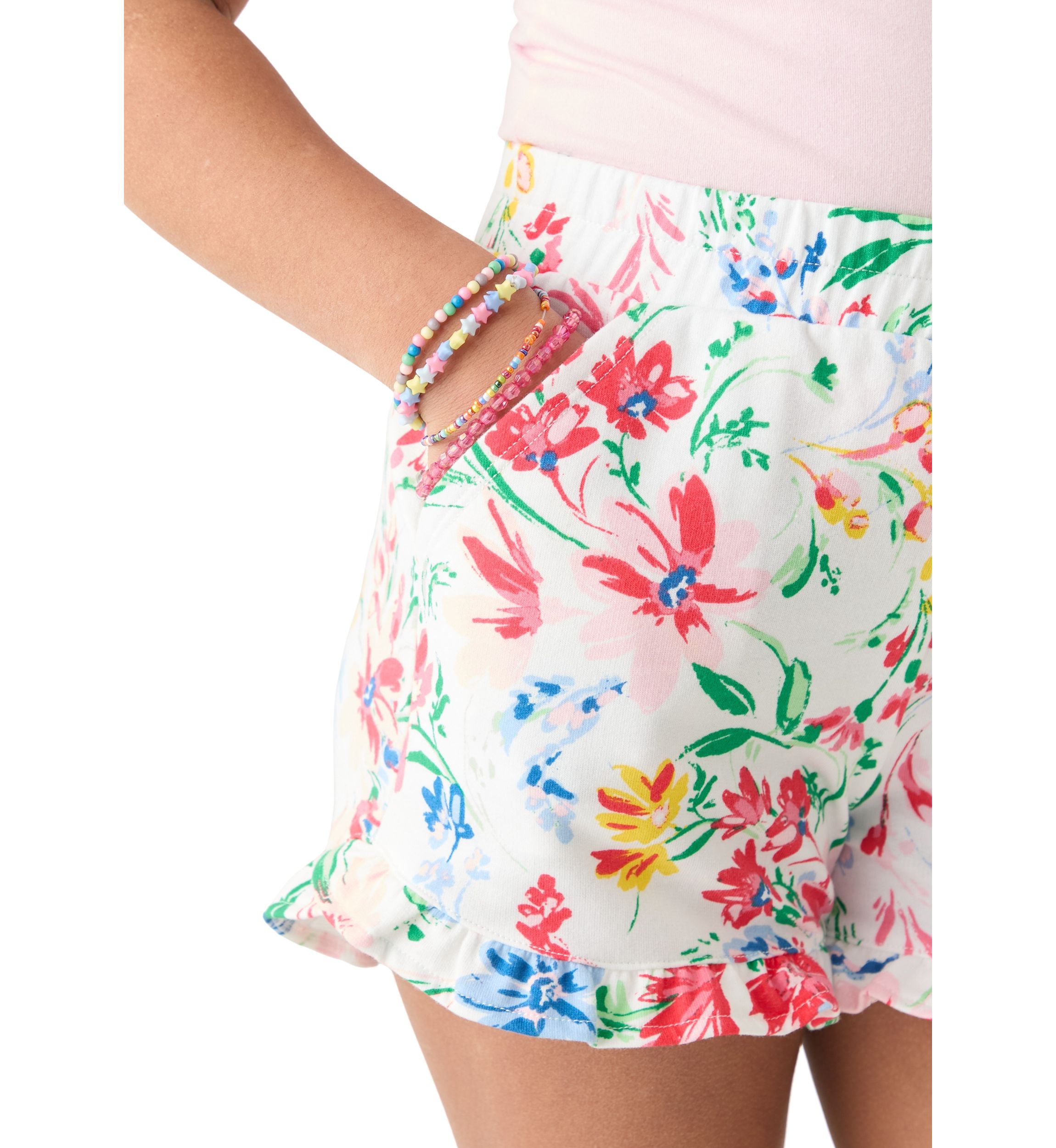Girls 7-16 Knit Pull On Ruffle Printed Shorts