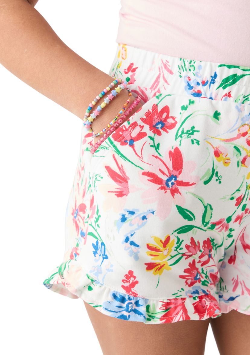 Girls 7-16 Knit Pull On Ruffle Printed Shorts