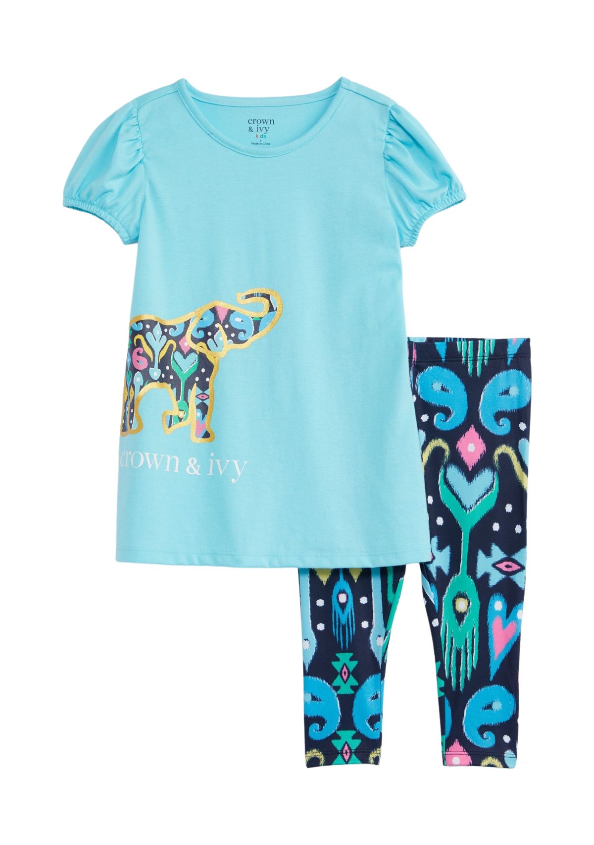 Girls 4-6x Printed Elephant Graphic Set 