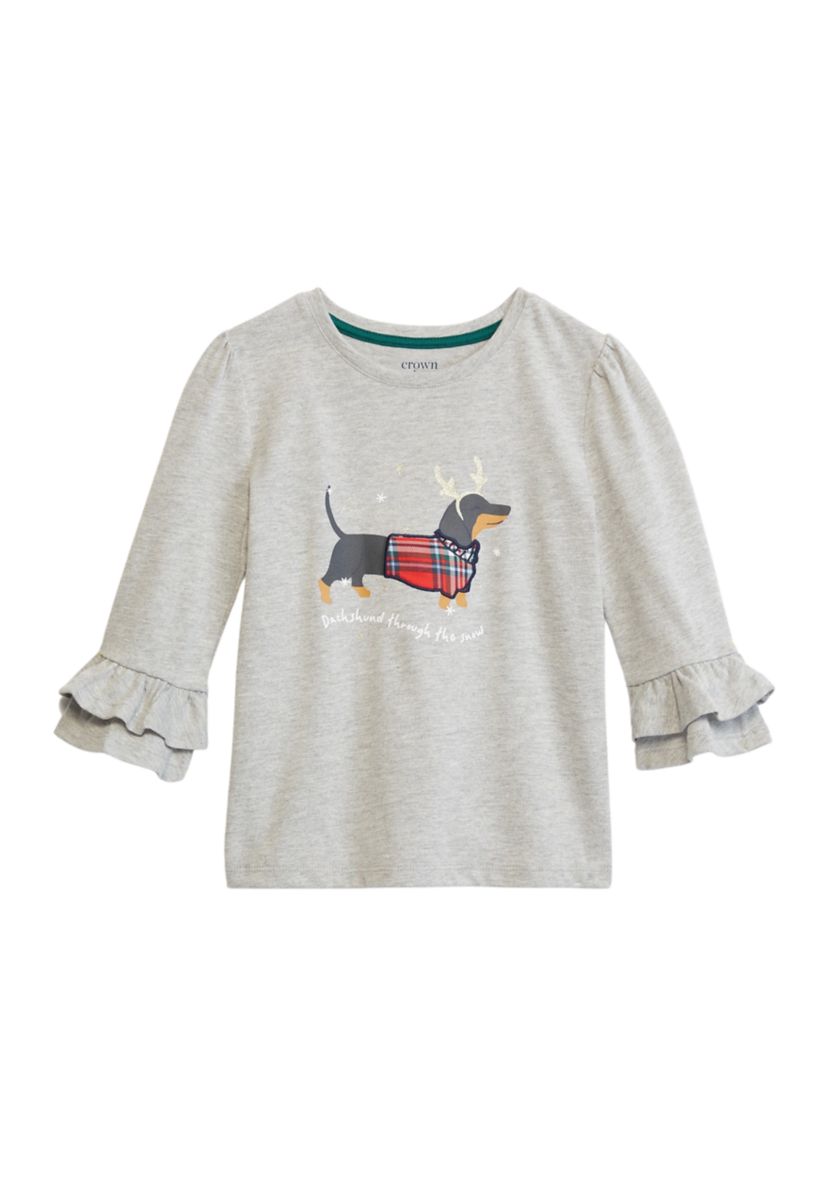 Girls 4-6x Ruffle Graphic Heather Top